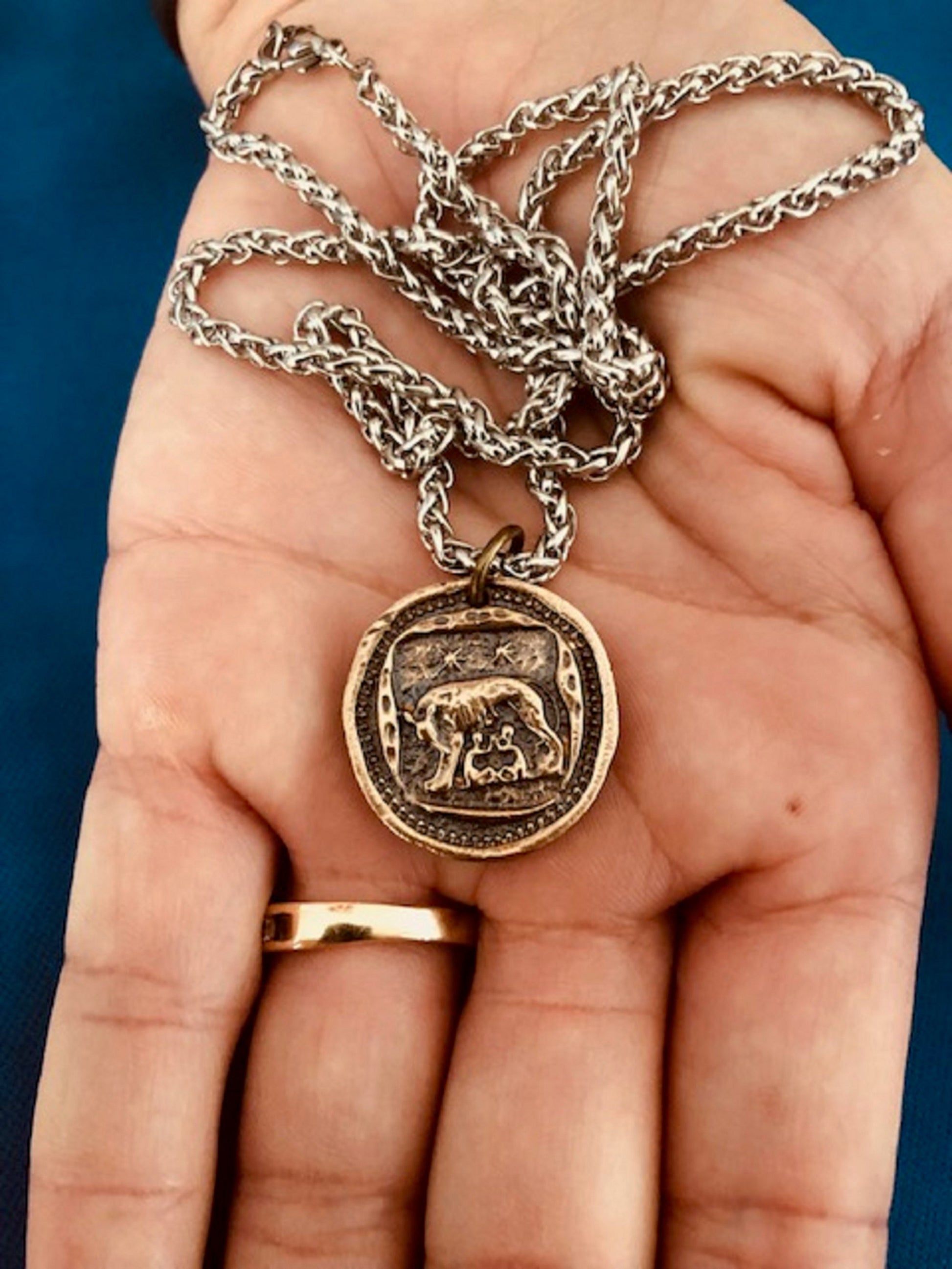 Wax Seal Antique Bronze Rome Pendant - She Wolf Capitoline Suckling Wolves - Jewelry from an Antique Wax Seal - Charm Fascinations 121