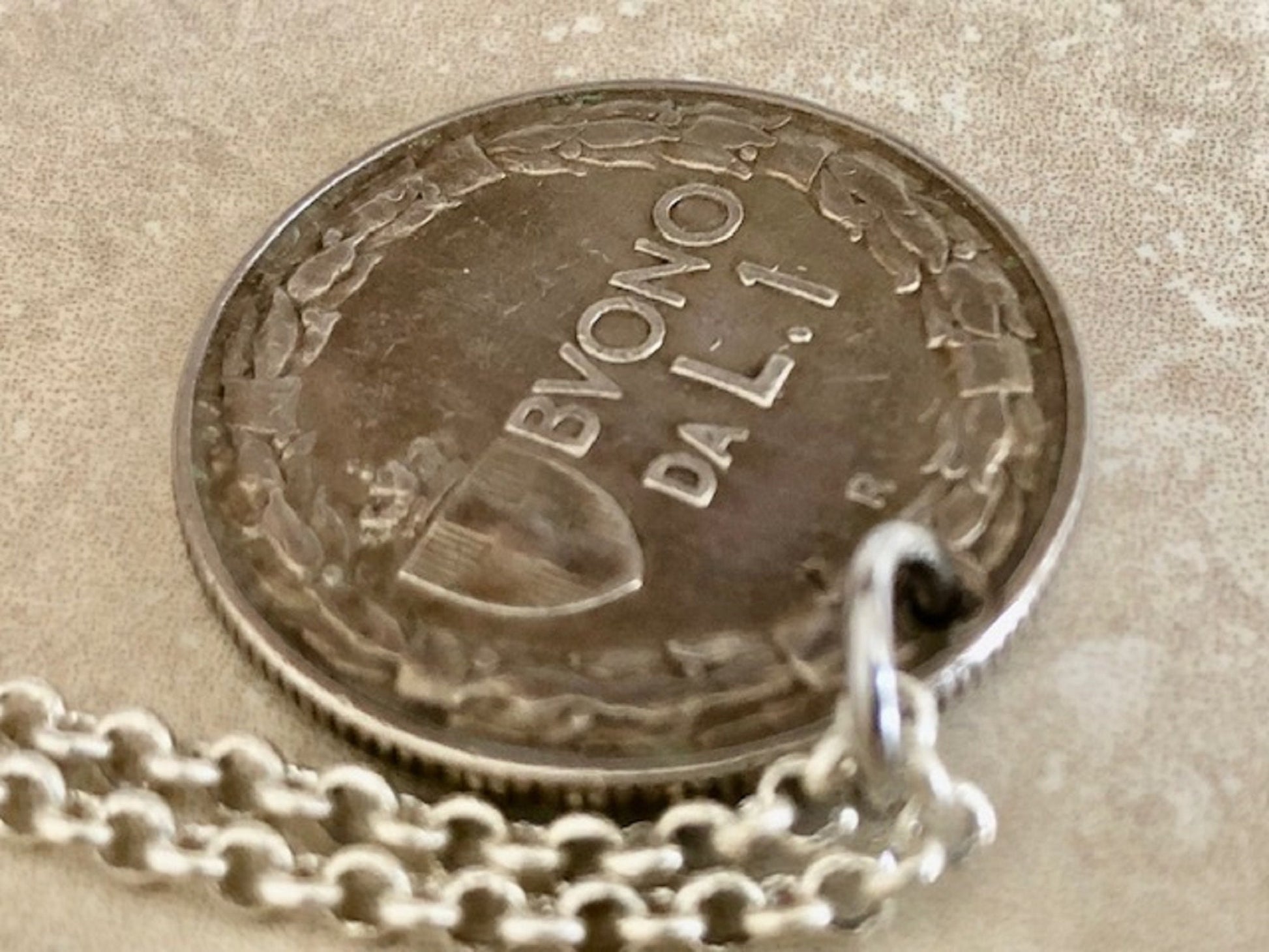 Italy Coin Necklace Italian 1922 Pendant 1 Lira BVONO, Necklace Jewelry Gift For Friend Coin Charm Gift For Him, Her, World Coins Collector