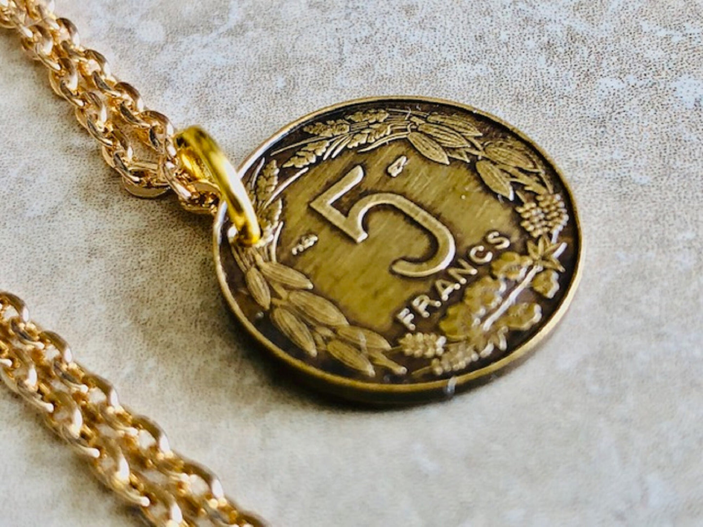 Cameroon Coin Necklace Cameroun Pendant 5 Francs Personal Old Vintage Handmade Jewelry Gift Friend Charm For Him Her World Coin Collector