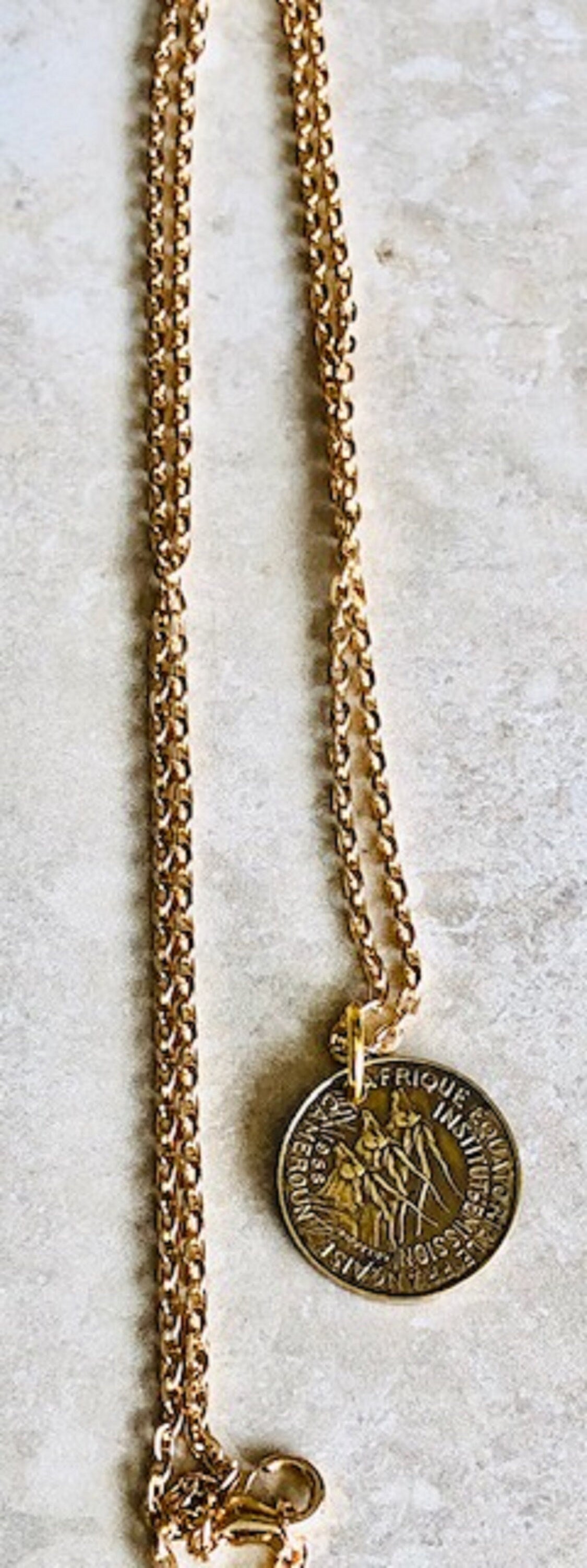 Cameroon Coin Necklace Cameroun Pendant 5 Francs Personal Old Vintage Handmade Jewelry Gift Friend Charm For Him Her World Coin Collector