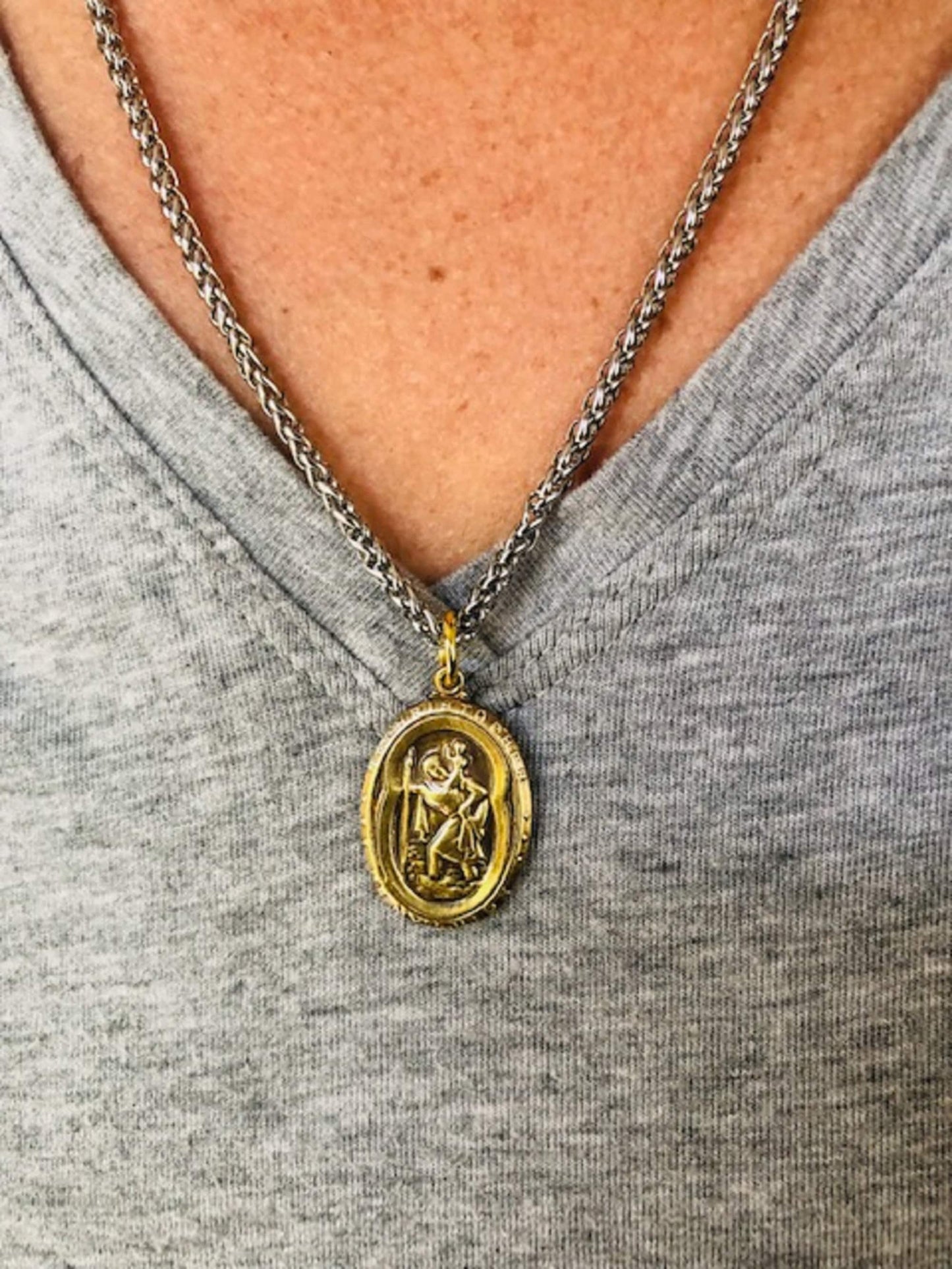 St. Christopher My Guide Wax Seal Antique Brass Pendant, Patron Saint of Travelers, Protect Us, Safe Travel and Protection Wax Seal 127