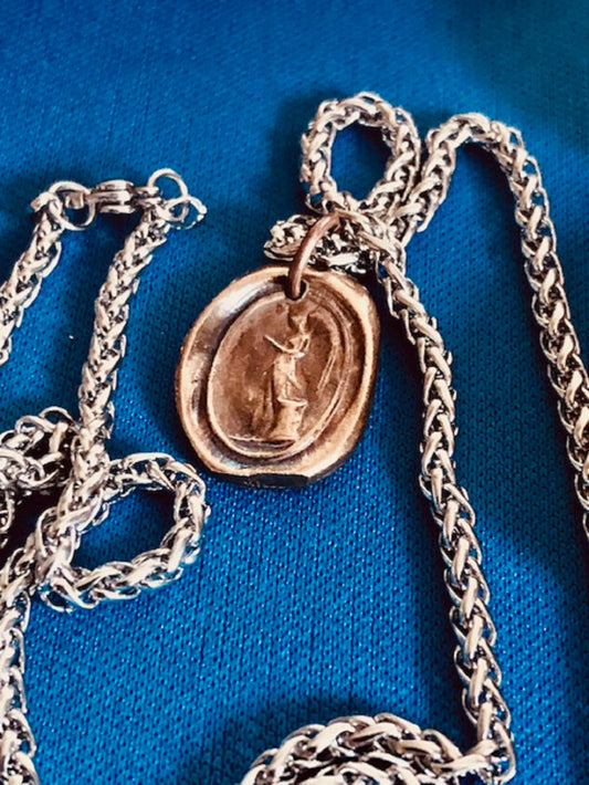 Antique Wax Seal Bronze Pendant Necklace Guardian Angel - Trust Your Wings Pendant Necklace - Protection and Guidance Charm Fascination 135