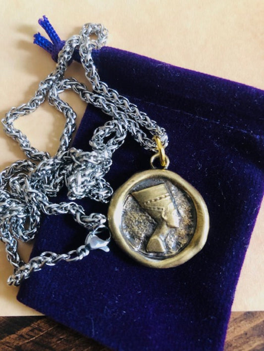 Antique Wax Seal Brass Pendant Necklace Nefertiti Necklace - Power of Beauty and Femininity Pendant Necklace - Beautiful Woman Wax Seal 131