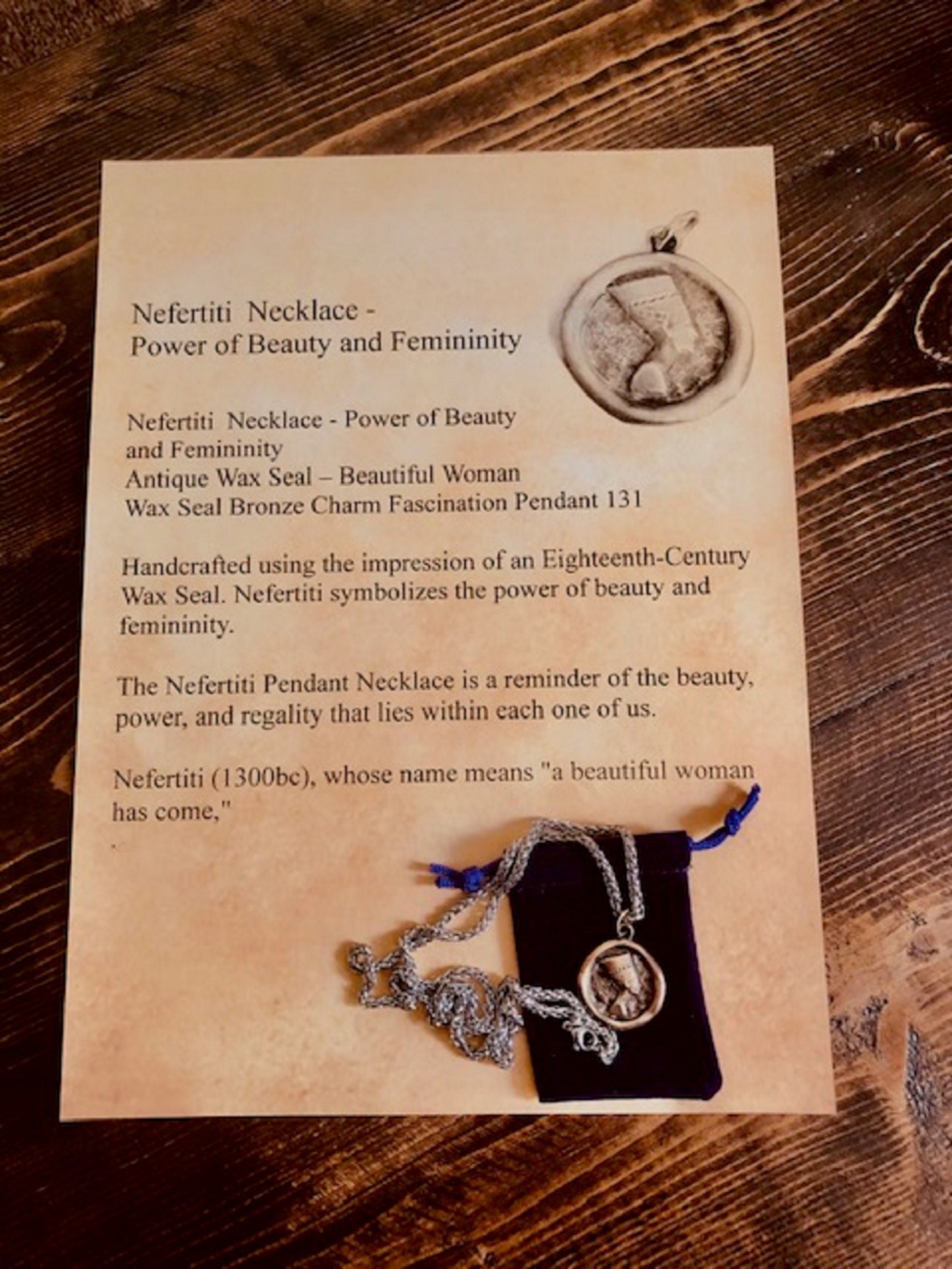 Antique Wax Seal Bronze Pendant Necklace Nefertiti Necklace - Power of Beauty and Femininity Pendant Necklace - Beautiful Woman Wax Seal 131