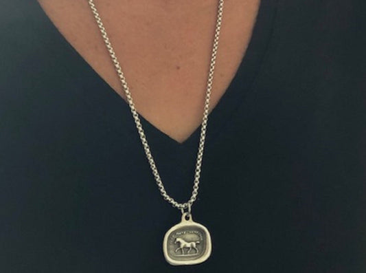 Silver Horse Fier Mais Sensible Pendant Necklace, Jewelry From An Antique Wax Seal - Equestrian Silver, Jewelry From Charm Fascinations 107
