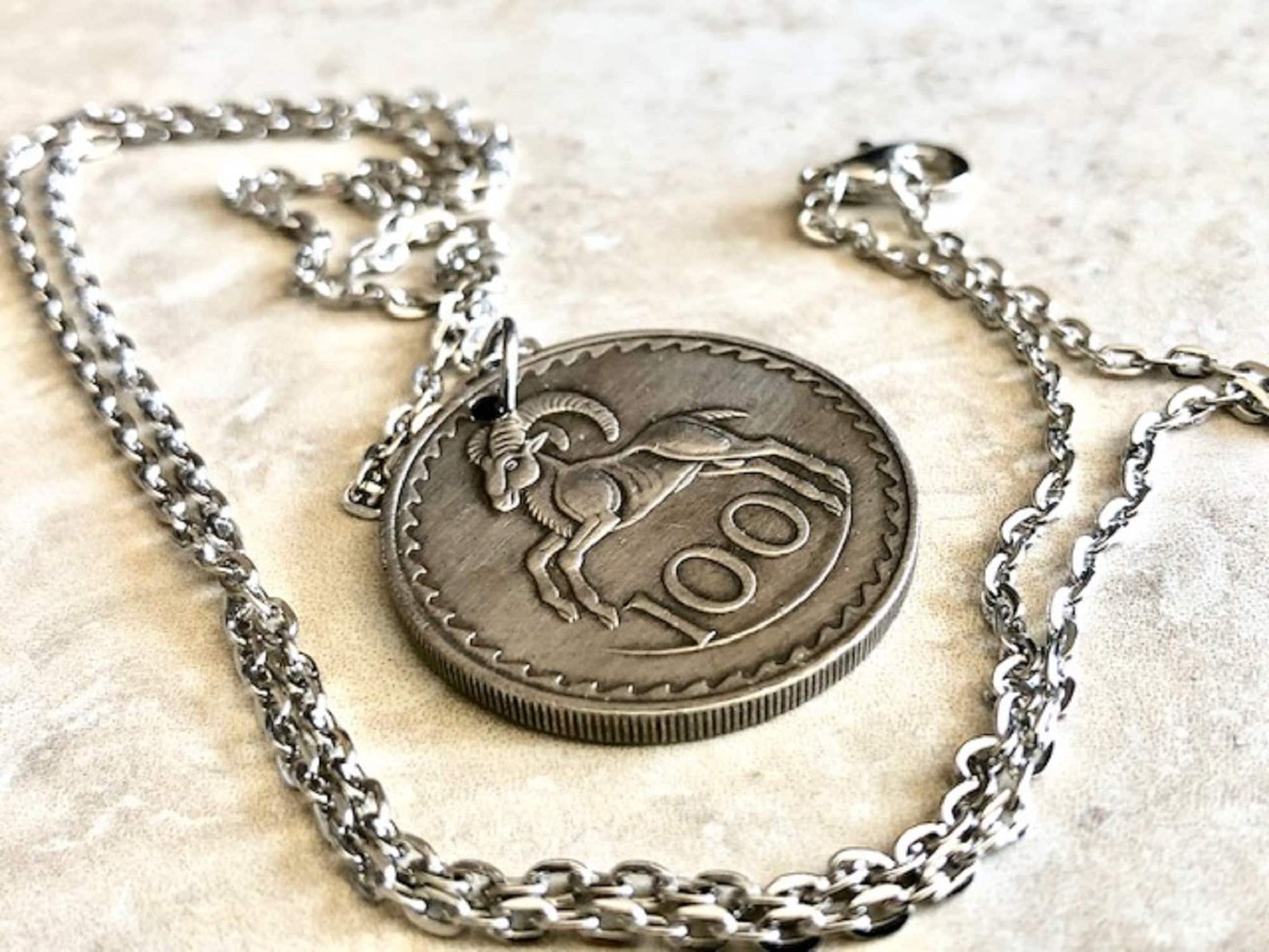 Cyprus Coin Pendant Necklace 100 Kibris Ram Coin Pendant Custom Handmade For Gift For Friend Coin Gift For Him, Coin Collector, World Coins