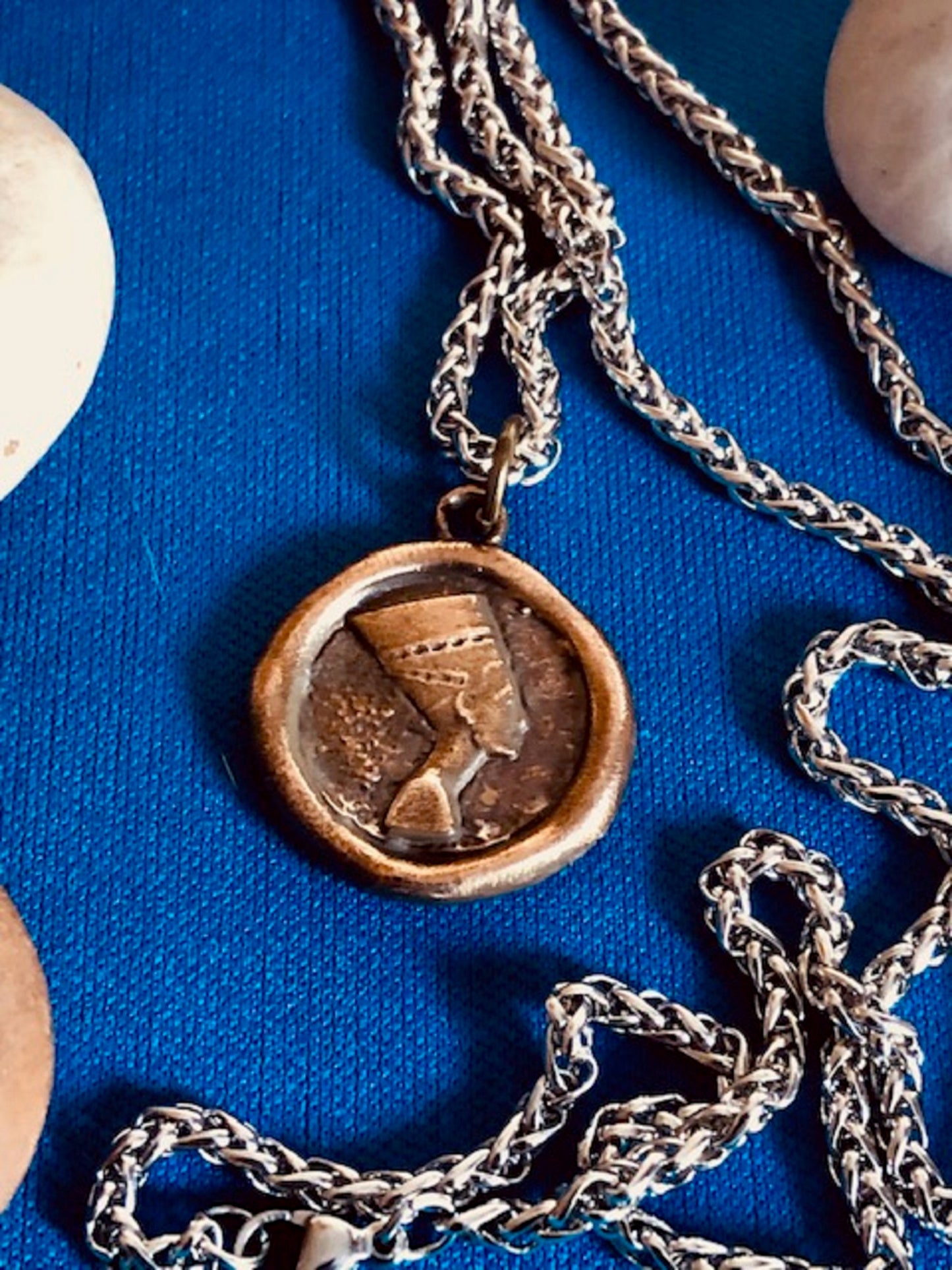 Antique Wax Seal Bronze Pendant Necklace Nefertiti Necklace - Power of Beauty and Femininity Pendant Necklace - Beautiful Woman Wax Seal 131