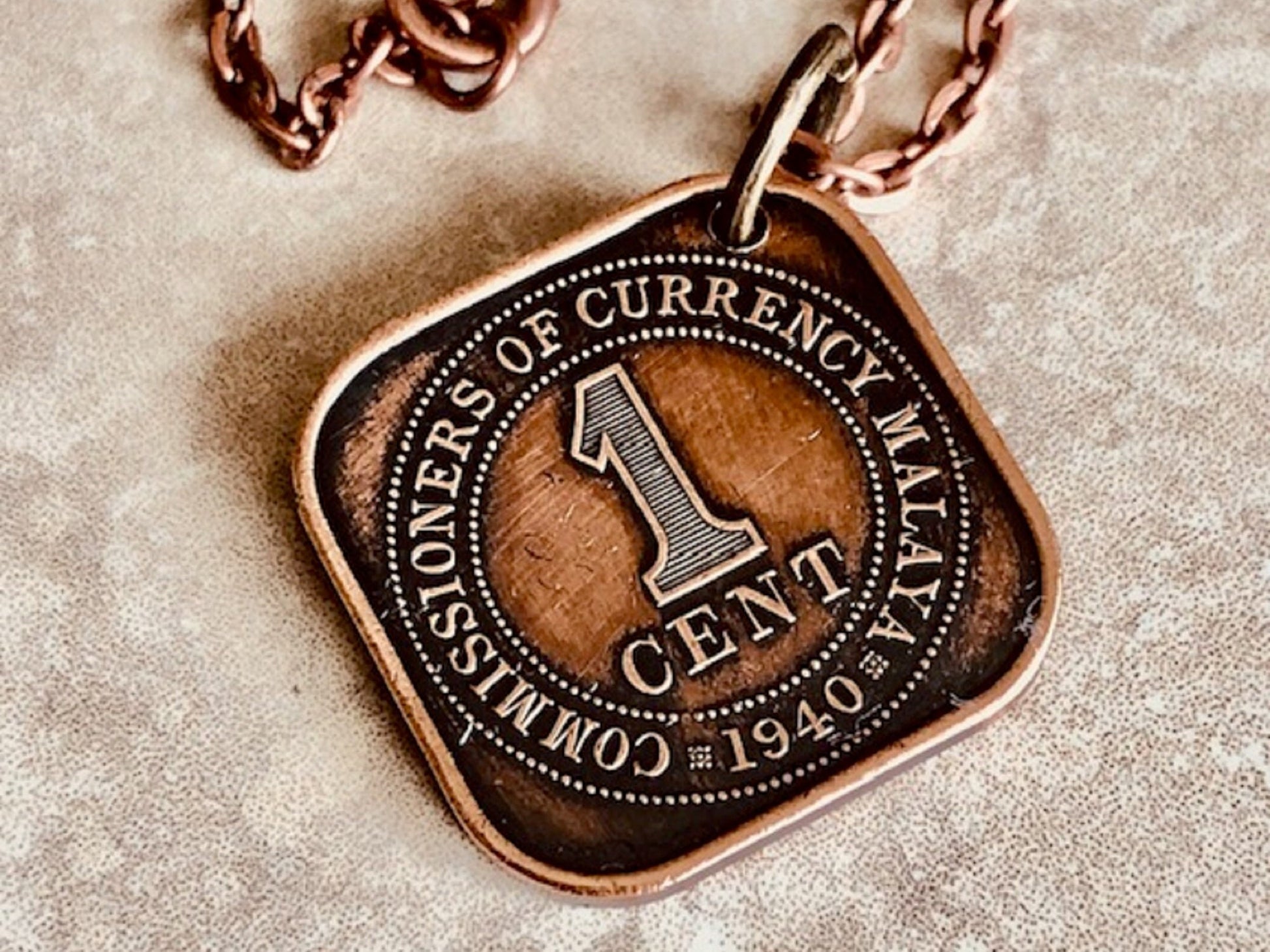 Malaya Coin Necklace 1 Cent Straits Settlements Personal Old Vintage Handmade Jewelry Gift Friend Charm For Him Her World Coin Collector