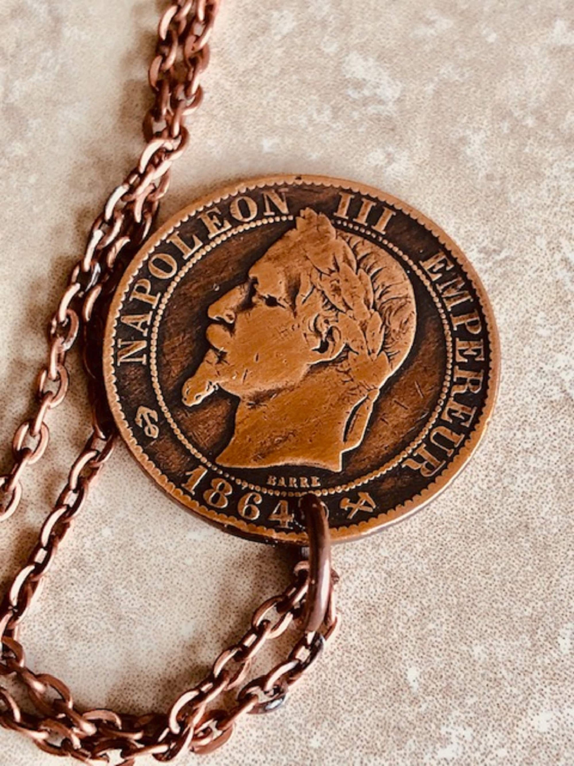 France Coin Necklace French Pendant 1855 10 Dix Centimes Liberty Equality Fraternity Jewelry Gift Friend Charm Him Her World Coin Collector