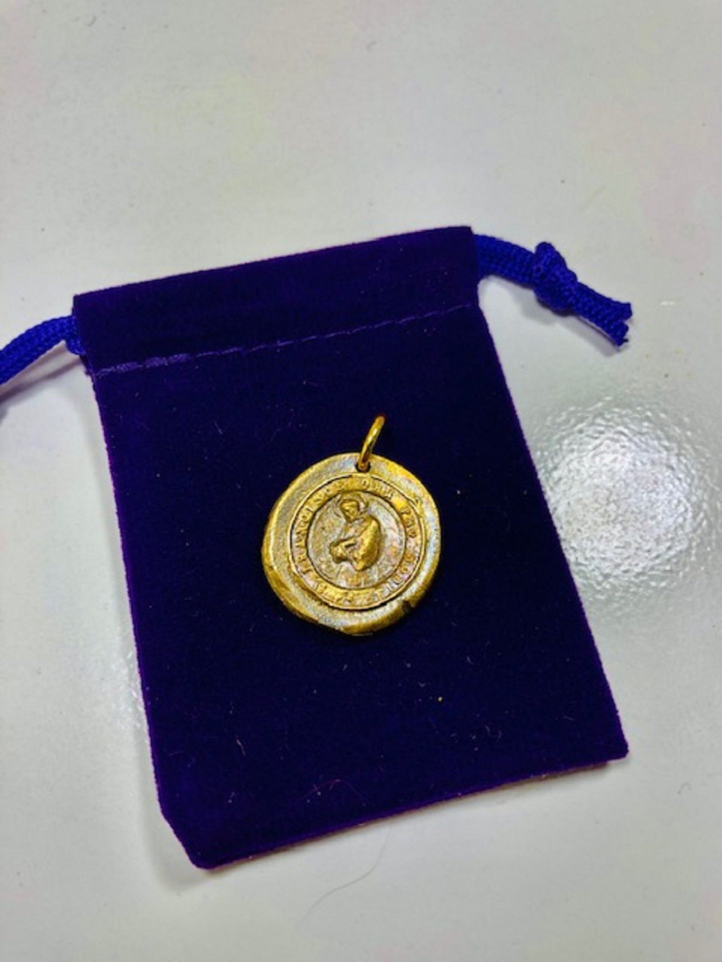 Brass St. Francis Pendant Necklace - Strength Protection- Antique Wax Seal –Charm Fascination Brass Pendant 136