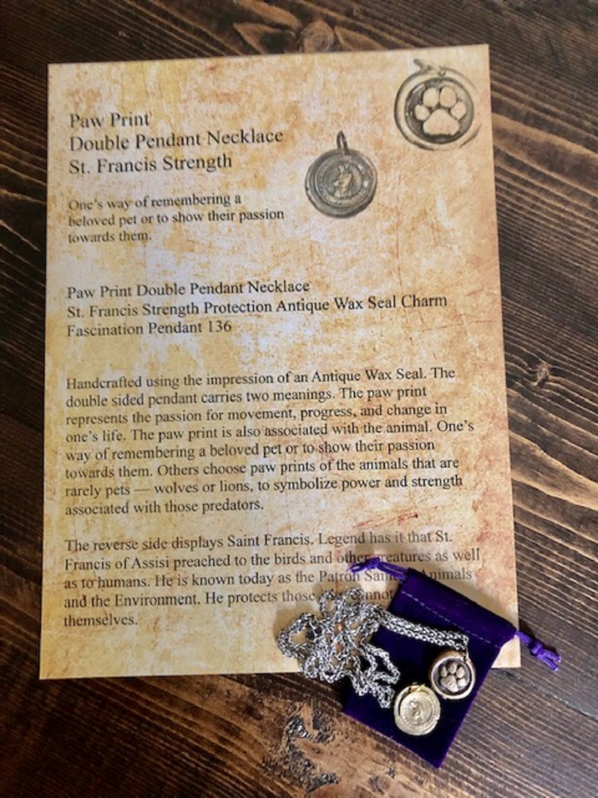 Brass St. Francis Pendant Necklace - Strength Protection- Antique Wax Seal –Charm Fascination Brass Pendant 136