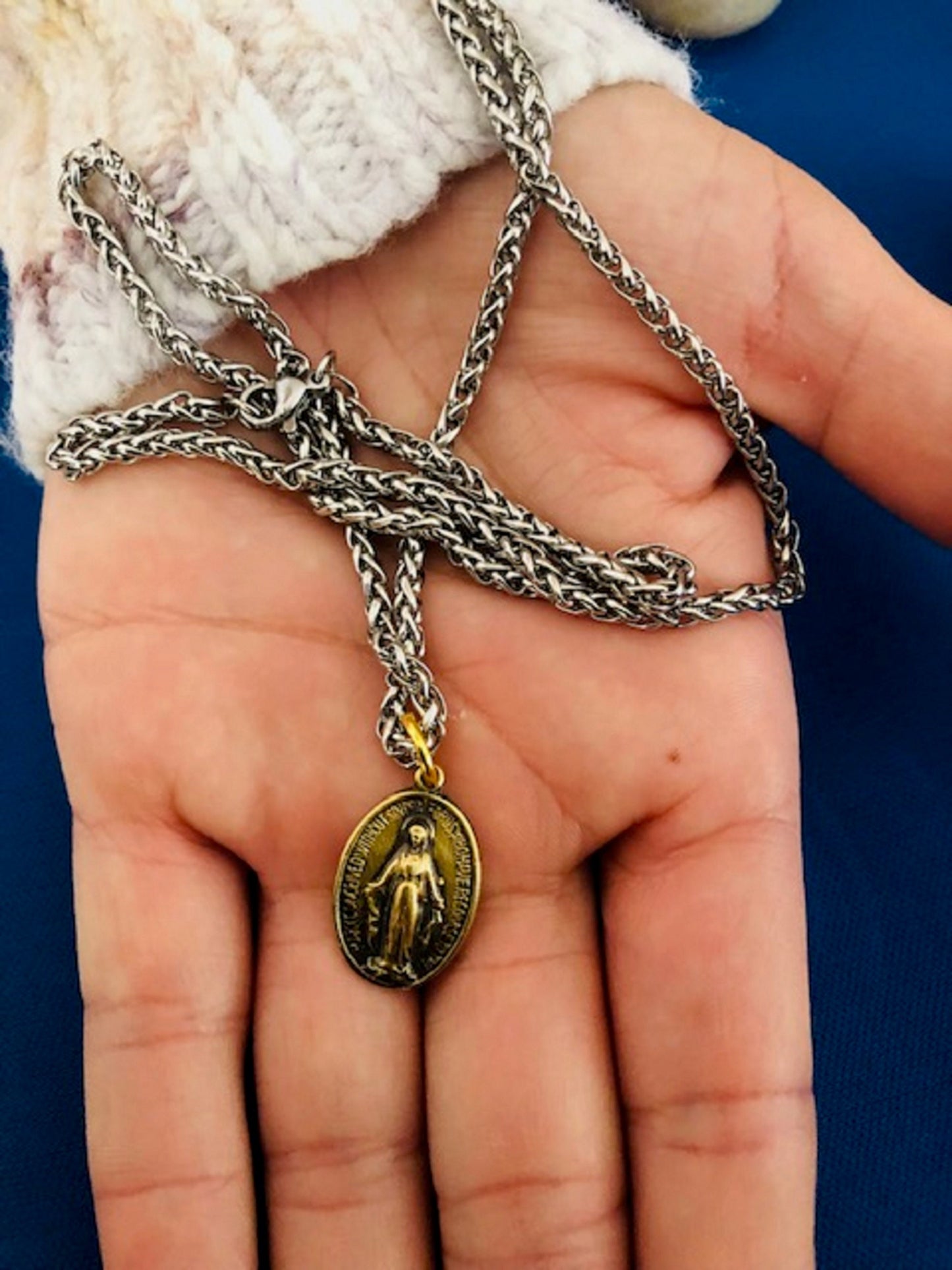 Miraculous Medal Blessed Virgin Pendant Necklace- Forgiveness St. Catherine - Antique Wax Seal– Charm Fascination Brass Pendant 126