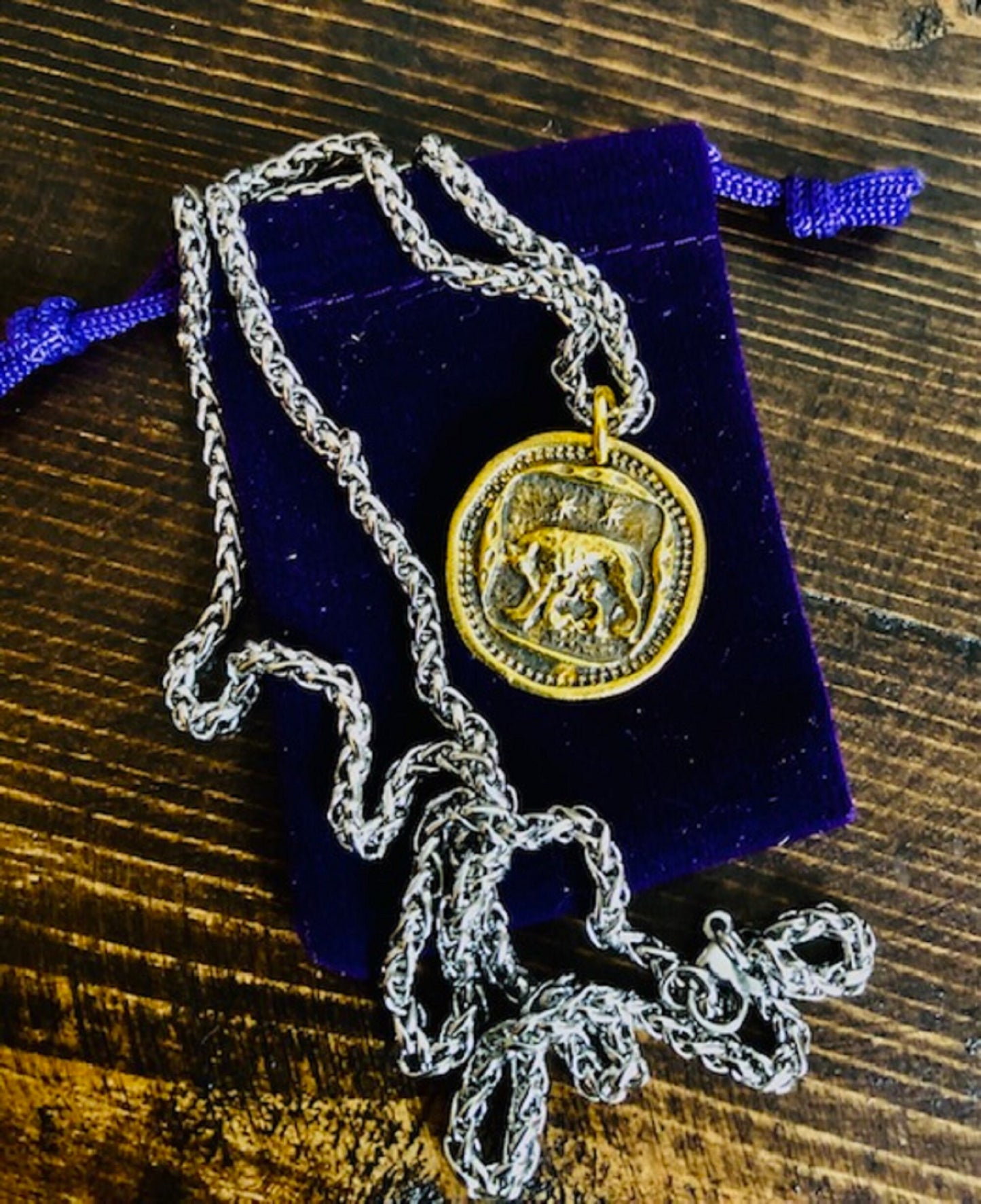 Wax Seal Antique Brass Rome Pendant - She Wolf Capitoline Suckling Wolves - Jewelry from an Antique Wax Seal - Charm Fascinations 121