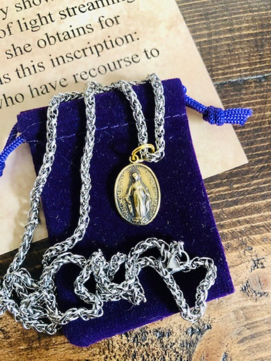 Miraculous Medal Blessed Virgin Pendant Necklace- Forgiveness St. Catherine - Antique Wax Seal– Charm Fascination Brass Pendant 126