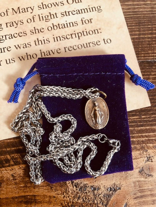 Bronze Miraculous Medal Blessed Virgin Pendant Necklace- Forgiveness St. Catherine - Antique Wax Seal– Charm Fascination Bronze Pendant 126