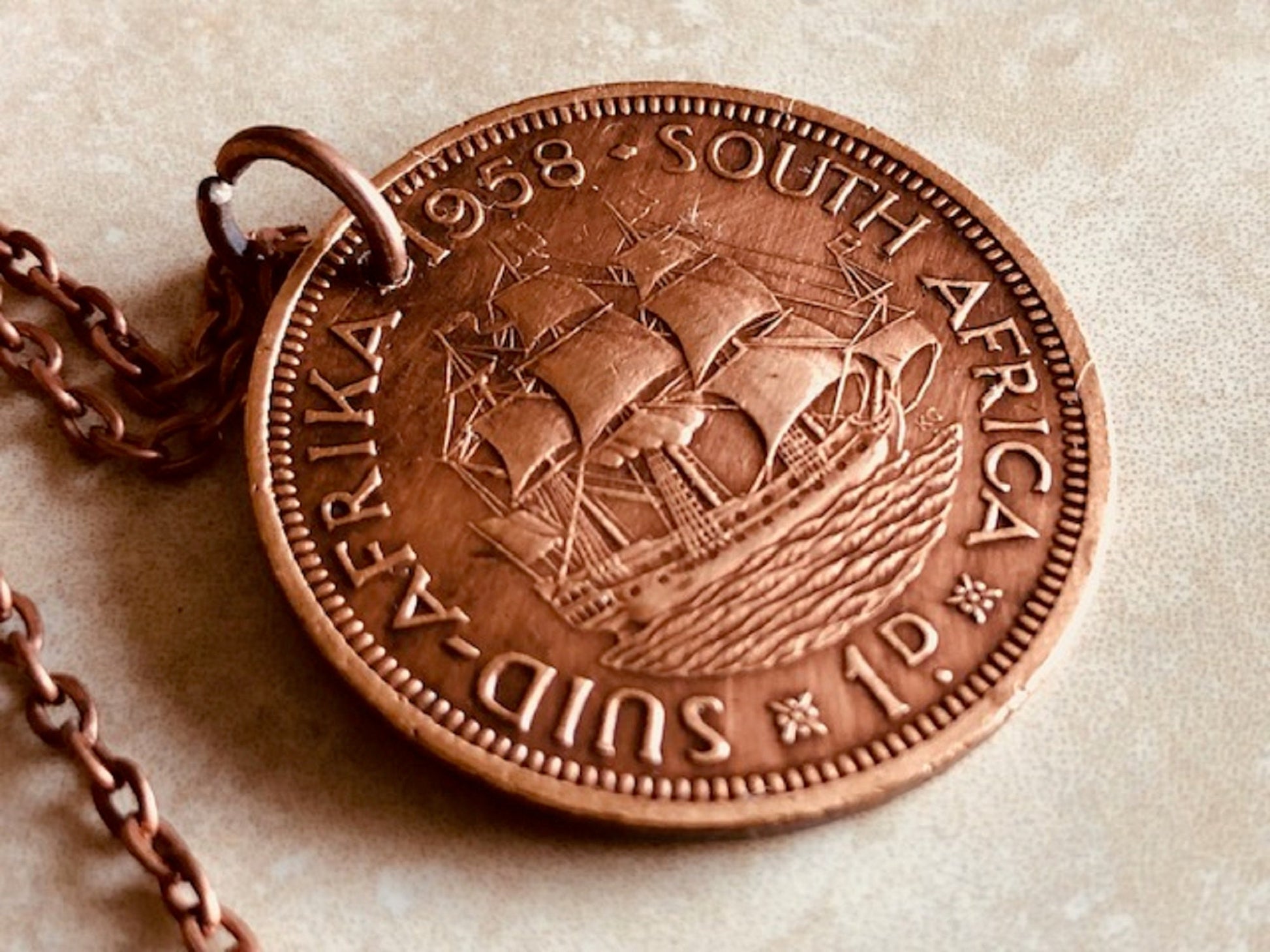 South Africa Coin Necklace Africka Pendant Personal Old Vintage Handmade Jewelry Gift Friend Charm For Him Her World Coin Collector