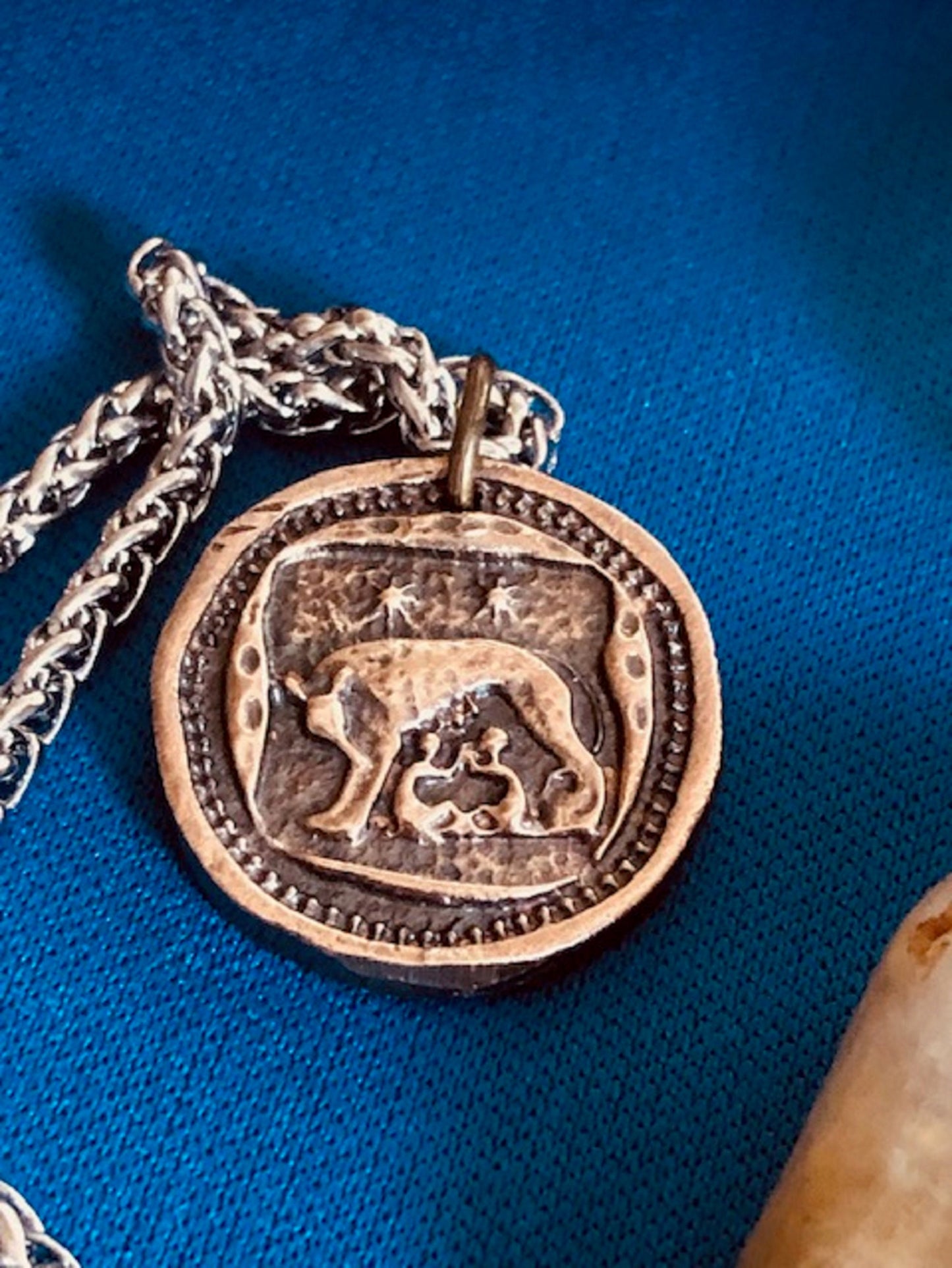 Wax Seal Antique Bronze Rome Pendant - She Wolf Capitoline Suckling Wolves - Jewelry from an Antique Wax Seal - Charm Fascinations 121
