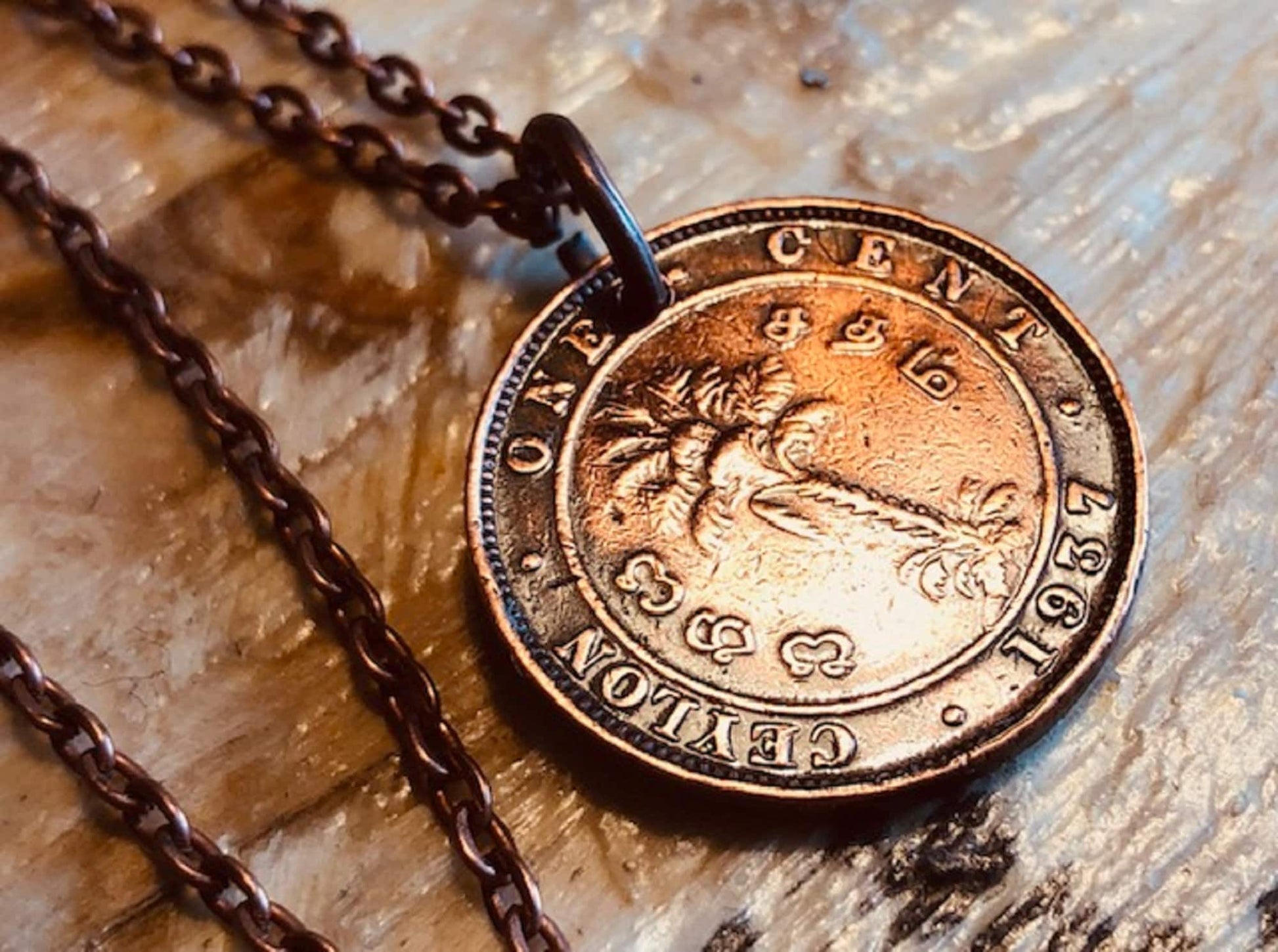 Ceylon Coin Necklace 1 Cent Pendant Jewelry Personal Vintage Handmade Jewelry Gift Friend Charm For Him Her World Coin Collector