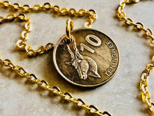 Zambia Coin Necklace Ten Ngwee Zambian Africa Pendant Personal Vintage Handmade Jewelry Gift Friend Charm For Him Her World Coin Collector
