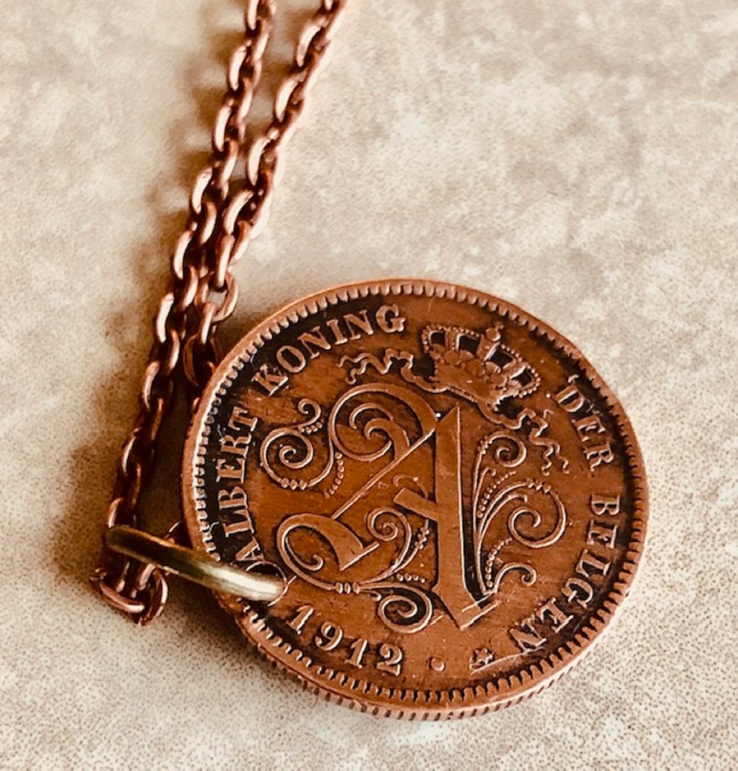 Belgium Coin Necklace 2 Cents Jewelry Pendant Personal Old Vintage Handmade Jewelry Gift Friend Charm For Him Her World Coin Collector