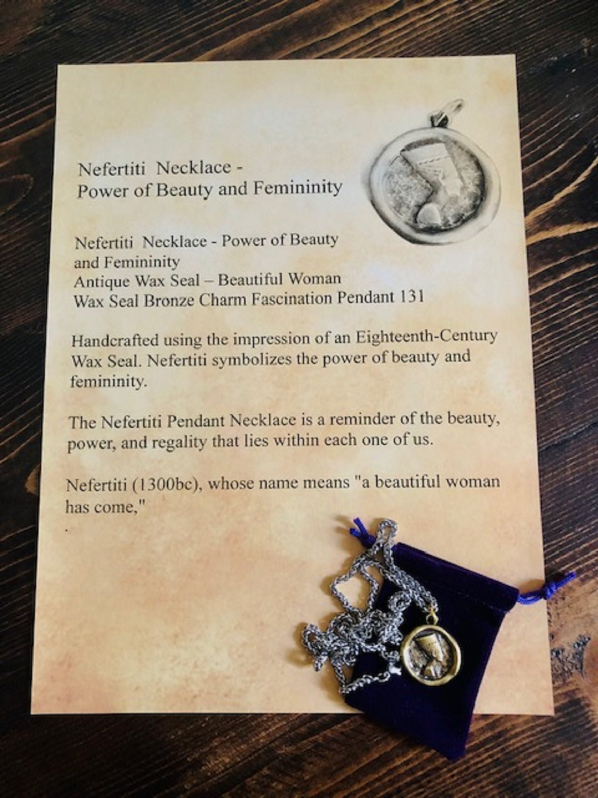 Antique Wax Seal Brass Pendant Necklace Nefertiti Necklace - Power of Beauty and Femininity Pendant Necklace - Beautiful Woman Wax Seal 131