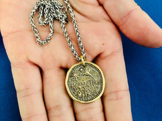 Brass Wax Seal Now She Flies in My heart Hummingbird-Remember Positivity Life Joy Good Luck Antique Pendant Necklace- Charm Fascination 138
