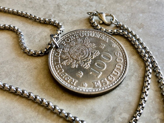 Portugal Coin Pendant Portuguese Escudos Personal Necklace Old Vintage Handmade Jewelry Gift Friend Charm For Him Her World Coin Collector