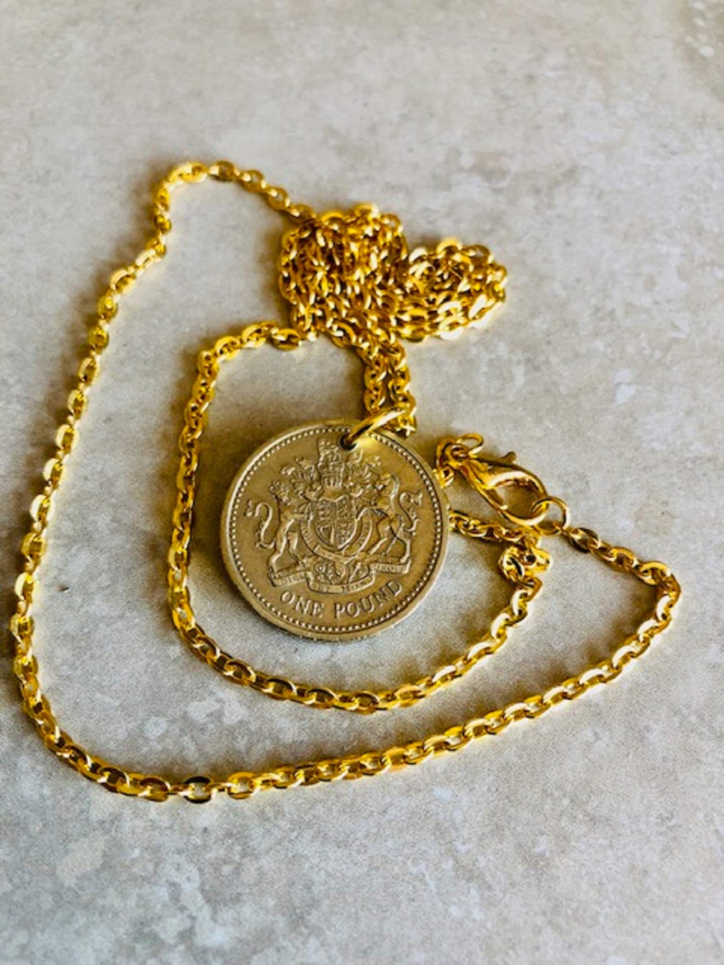 United Kingdom Coin Necklace One Pound UK Pendant Vintage Custom Jewelry Rare coins - Coin Enthusiast Fashion Accessory Handmade