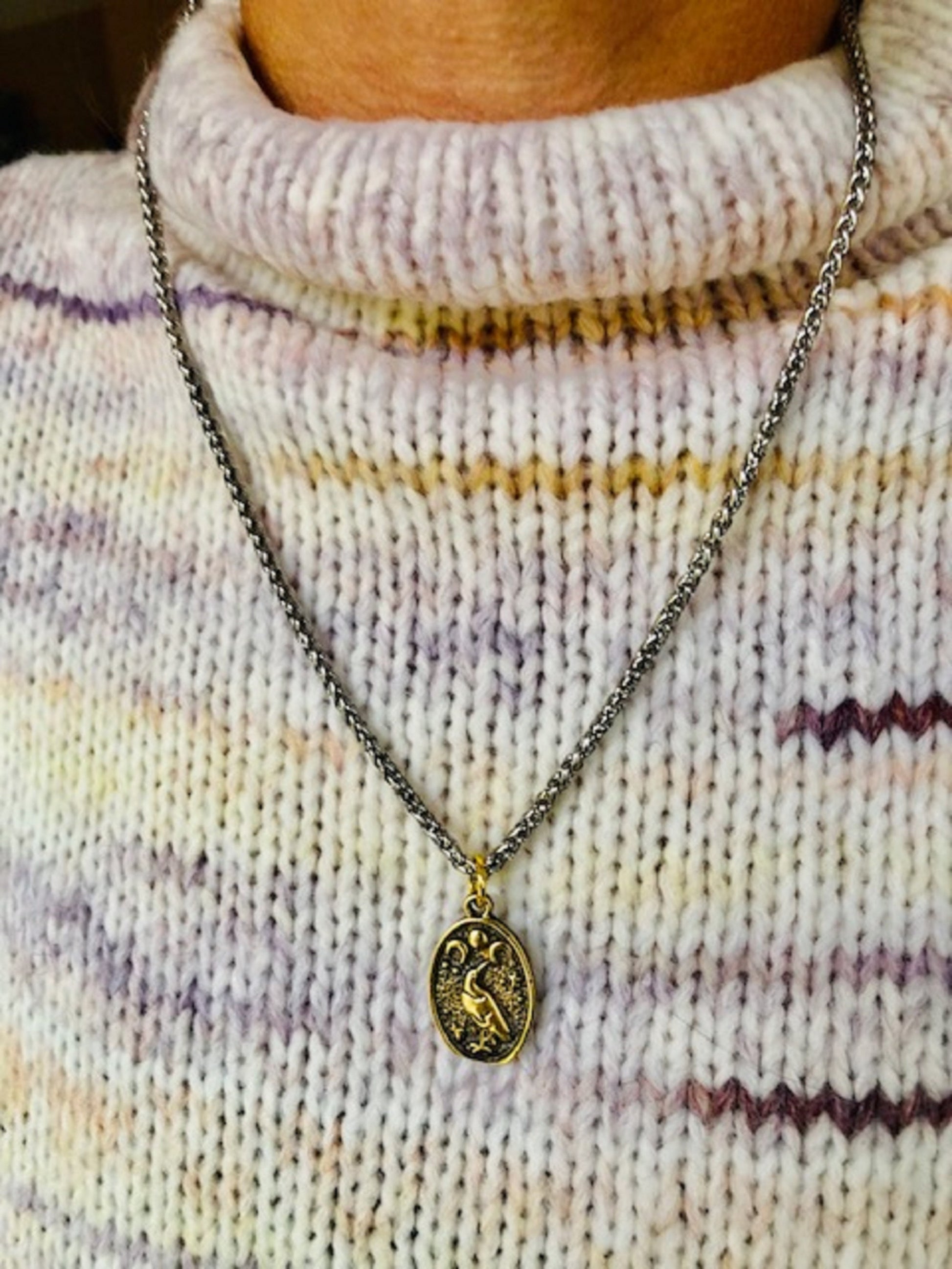 Wax Seal Antique Brass Moon Sun Sparrow Pendant - Transformation, Comfort, Peace - Jewelry from an Antique Wax Seal - Charm Fascinations 129