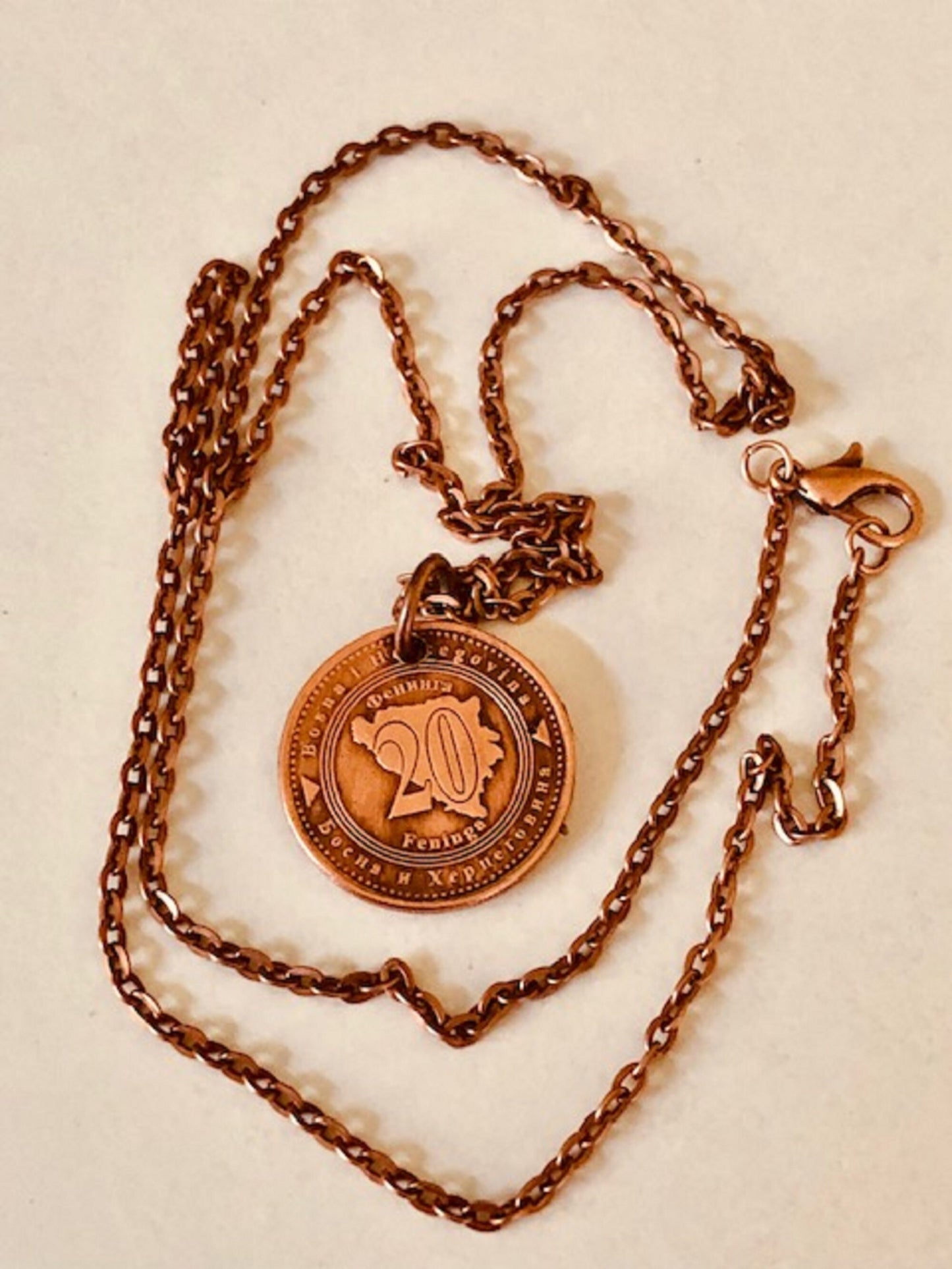 Bosnia Herzegovina 20 Feninga Coin Necklace Jewelry Pendant Vintage Custom Made Rare coins - Coin Enthusiast Fashion Accessory Handmade