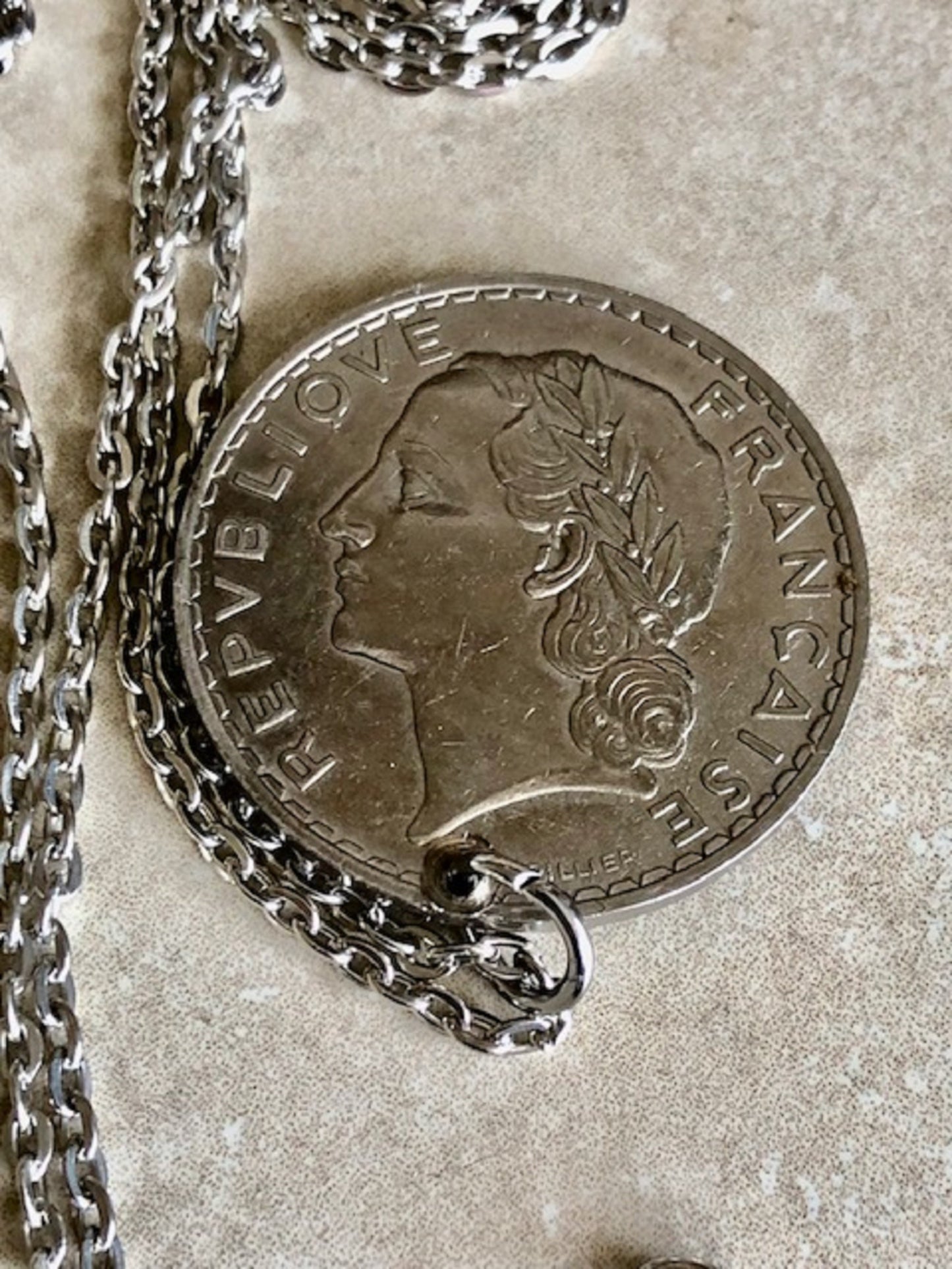 France Coin Necklace RF 5 Francs Pendant French Vintage Custom Made Rare Coins Coin Enthusiast Fashion Accessory Handmade