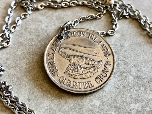 Turks and Caicos Necklace Pendant Quarter Crown Coin Vintage Custom Made Rare Jewelry Coins - Coin Enthusiast - Handmade
