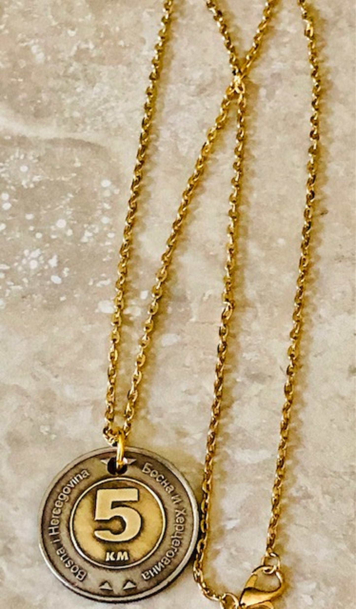 Bosnia Herzegovina 5KM Coin Necklace Jewelry Pendant Vintage Custom Made Rare coins - Coin Enthusiast Fashion Accessory Handmade