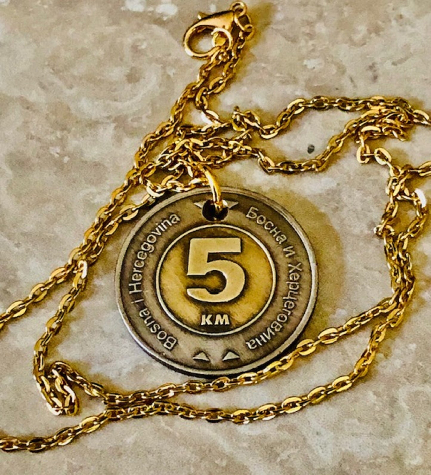 Bosnia Herzegovina 5KM Coin Necklace Jewelry Pendant Vintage Custom Made Rare coins - Coin Enthusiast Fashion Accessory Handmade