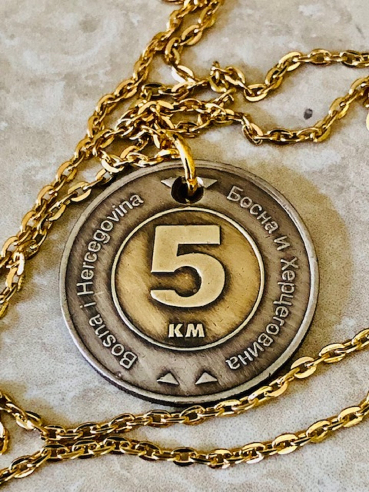 Bosnia Herzegovina 5KM Coin Necklace Jewelry Pendant Vintage Custom Made Rare coins - Coin Enthusiast Fashion Accessory Handmade