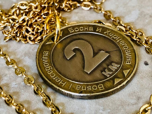 Bosnia Herzegovina 2 KM Coin Necklace Jewelry Pendant Peace Dove Vintage Custom Made Rare coins Coin Enthusiast Fashion Accessory Handmade