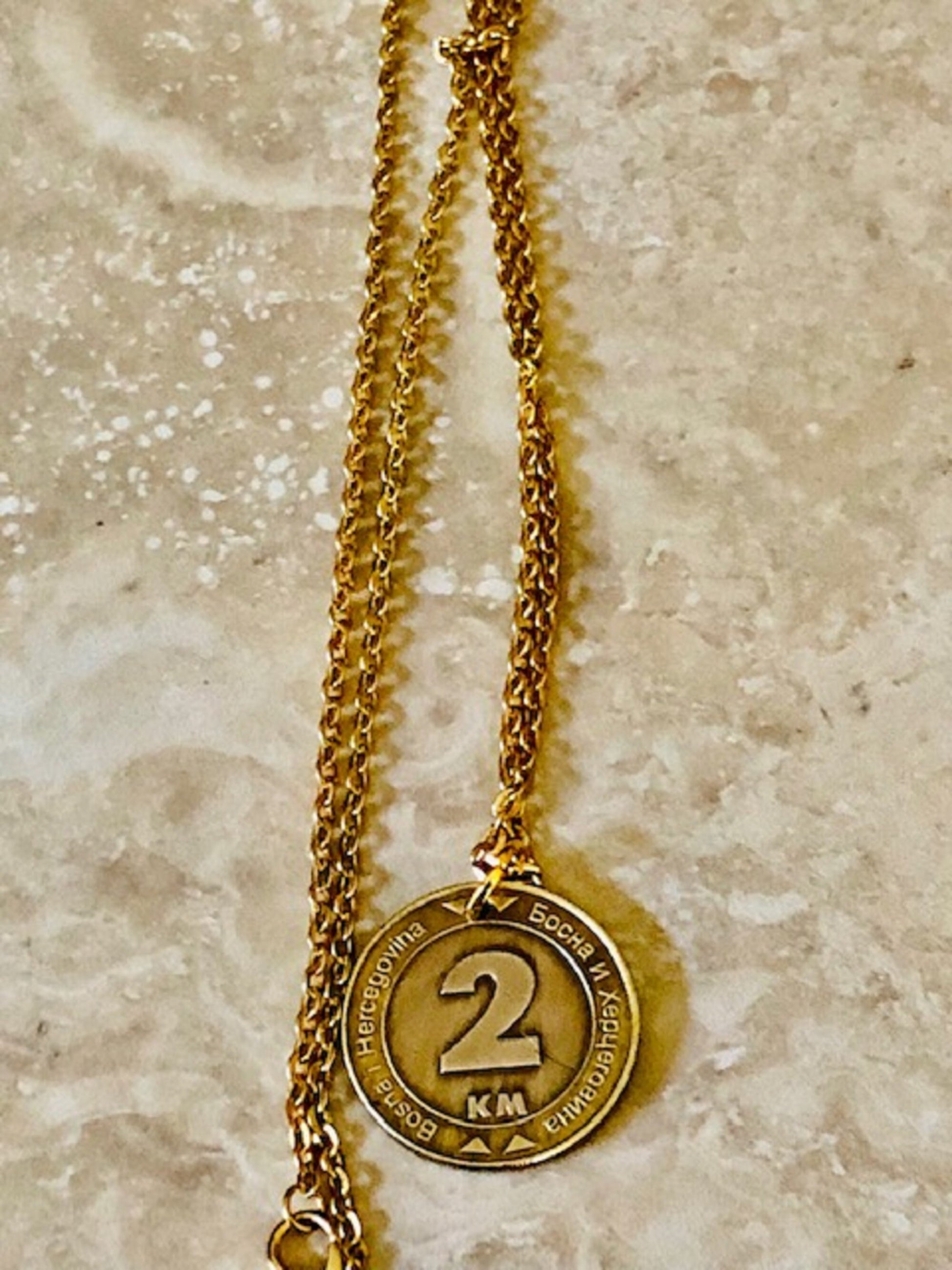 Bosnia Herzegovina 2 KM Coin Necklace Jewelry Pendant Peace Dove Vintage Custom Made Rare coins Coin Enthusiast Fashion Accessory Handmade