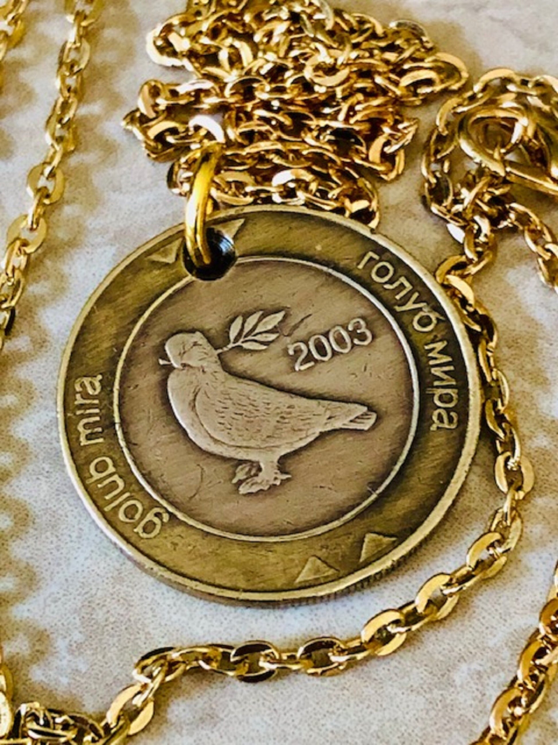 Bosnia Herzegovina 2 KM Coin Necklace Jewelry Pendant Peace Dove Vintage Custom Made Rare coins Coin Enthusiast Fashion Accessory Handmade