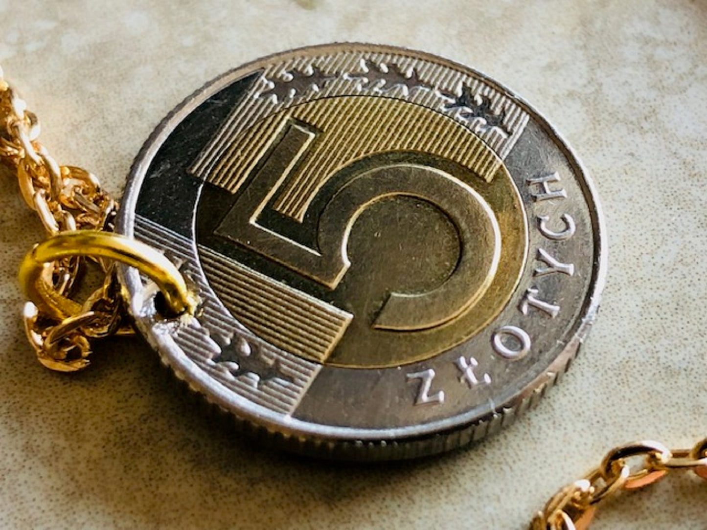 Poland Pendant Necklace 5 Zlote Polish Custom Made Vintage Jewelry and Rare coins - Coin Enthusiast - Handmade Fashion Gift Accessory.