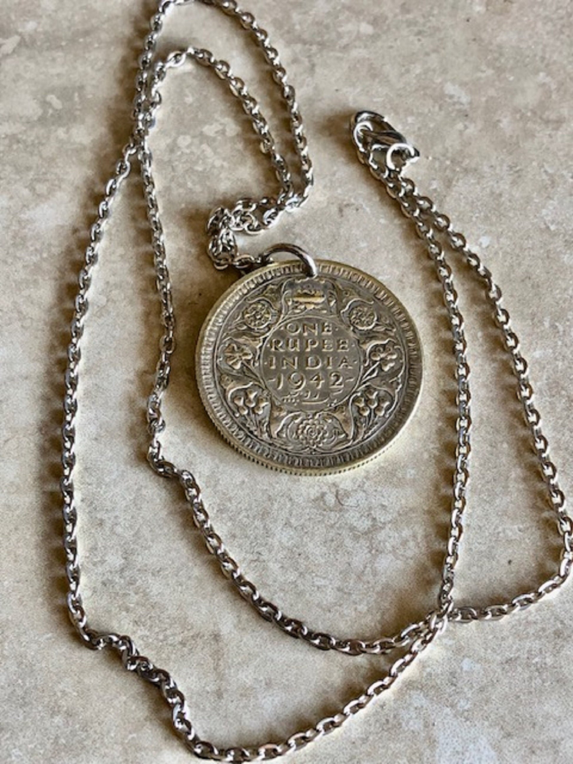 India Coin Pendant East India Replica 1 Rupee 1942 Personal Vintage Handmade Jewelry Gift Friend Charm For Him Her World Coin Collector