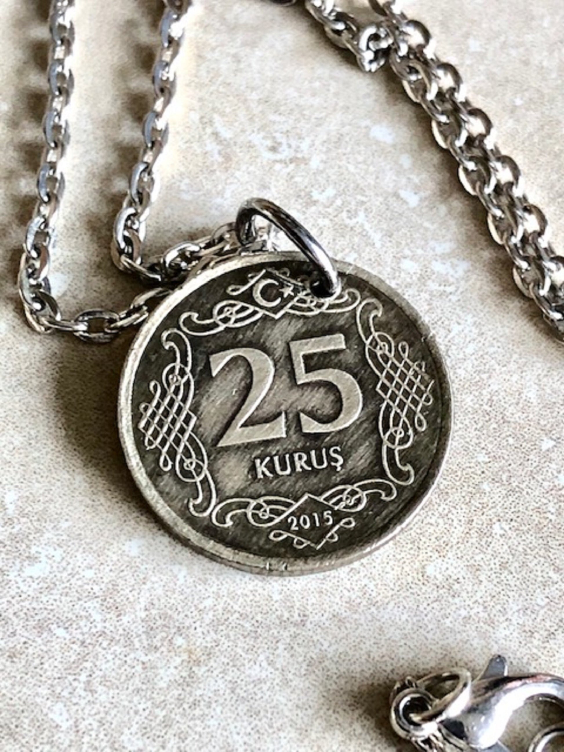 Turkey Coin Pendant Turkish 25 Kurus Necklace Handmade Custom Made Charm Gift For Friend Coin Charm Gift For Him, Coin Collector World Coins