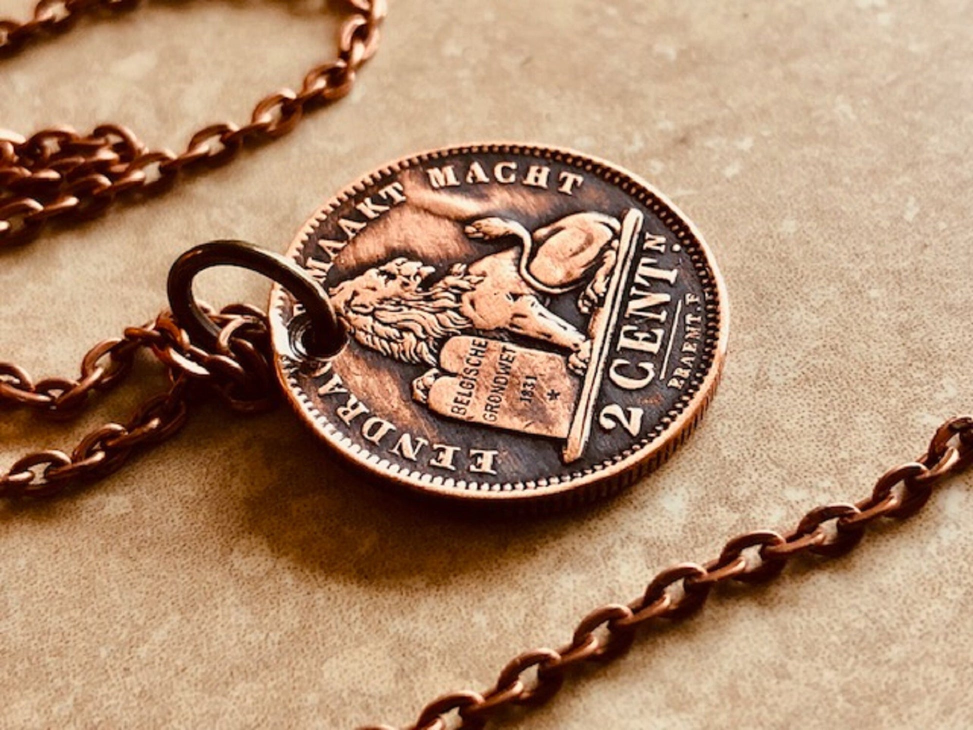Belgium Coin Necklace 2 Cents Jewelry Pendant Personal Old Vintage Handmade Jewelry Gift Friend Charm For Him Her World Coin Collector