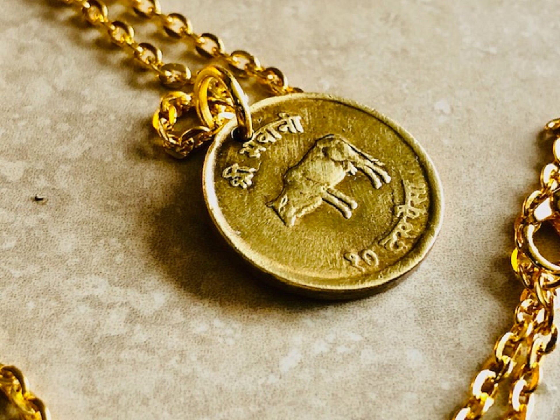 Nepal Coin Necklace Nepal Coin Cow Vintage Pendant Necklace Custom Made Rare Coins Coin Enthusiast Fashion Handmade Jewelry