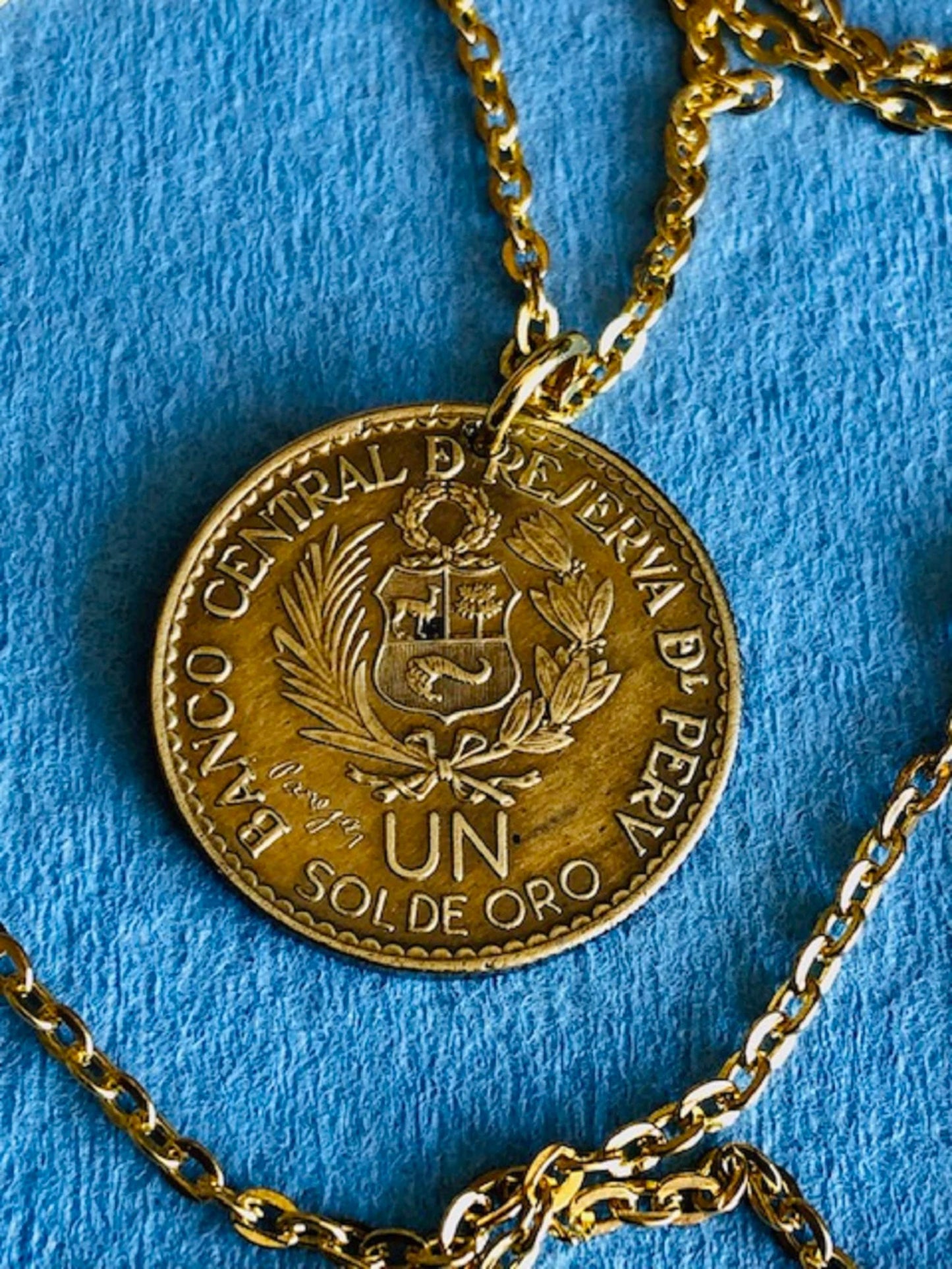 Peru Coin Pendant Peruvian UN Sol De Oro Personal Necklace Old Vintage Handmade Jewelry Gift Friend Charm For Him Her World Coin Collector