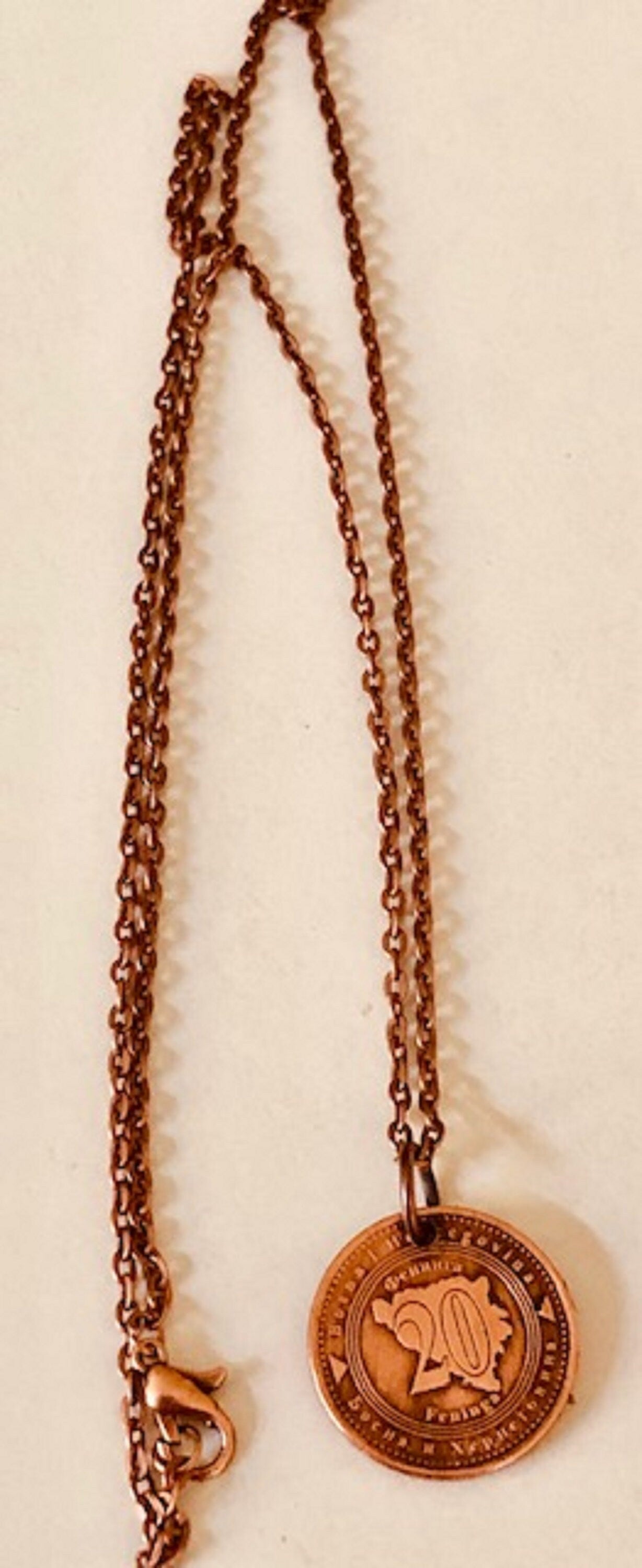 Bosnia Herzegovina 20 Feninga Coin Necklace Jewelry Pendant Vintage Custom Made Rare coins - Coin Enthusiast Fashion Accessory Handmade