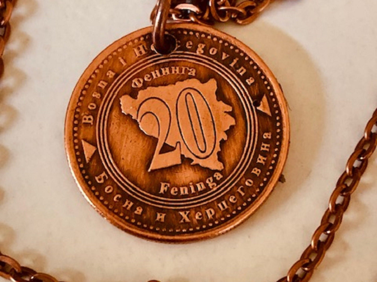 Bosnia Herzegovina 20 Feninga Coin Necklace Jewelry Pendant Vintage Custom Made Rare coins - Coin Enthusiast Fashion Accessory Handmade
