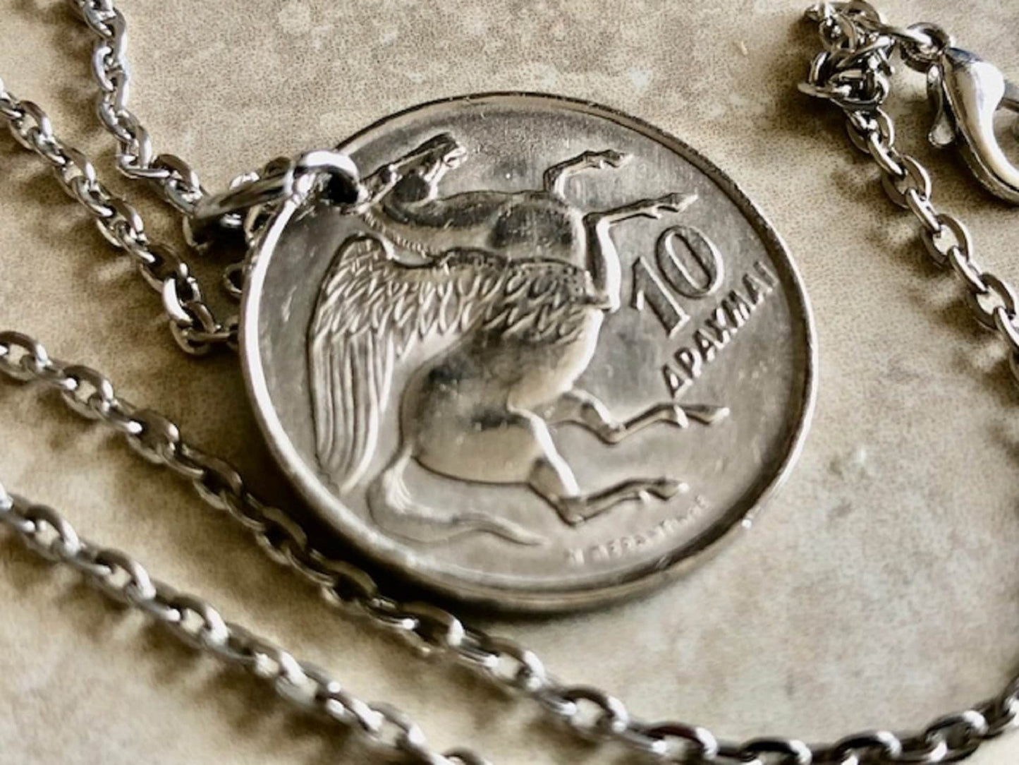 Greek Coin Necklace 10 Apaxmai Greece Pendant Coin Vintage Custom Made Rare Coins Coin Enthusiast Handmade Fashion Accessory