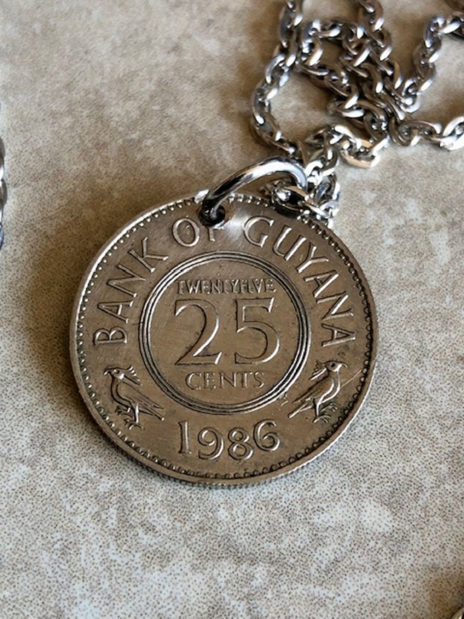 Guyana Coin Necklace 25 Cents Coin Pendant Necklace Jewelry Vintage Custom Made Rare coins - Coin Enthusiast - Fashion Accessory