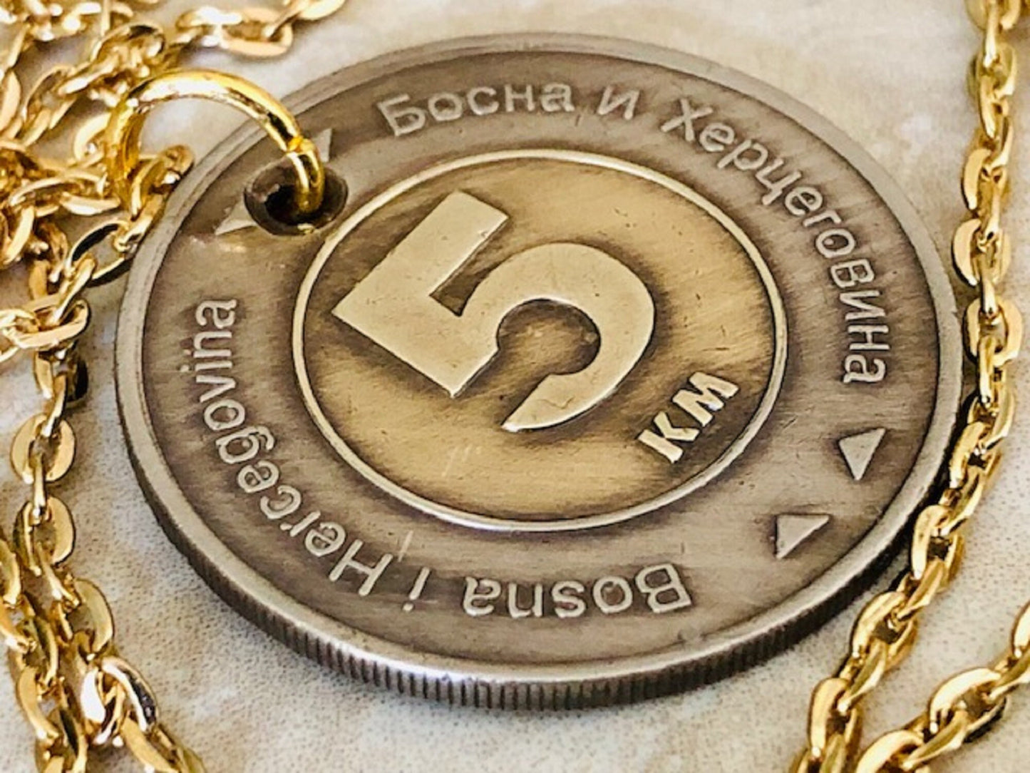 Bosnia Herzegovina 5KM Coin Necklace Jewelry Pendant Vintage Custom Made Rare coins - Coin Enthusiast Fashion Accessory Handmade