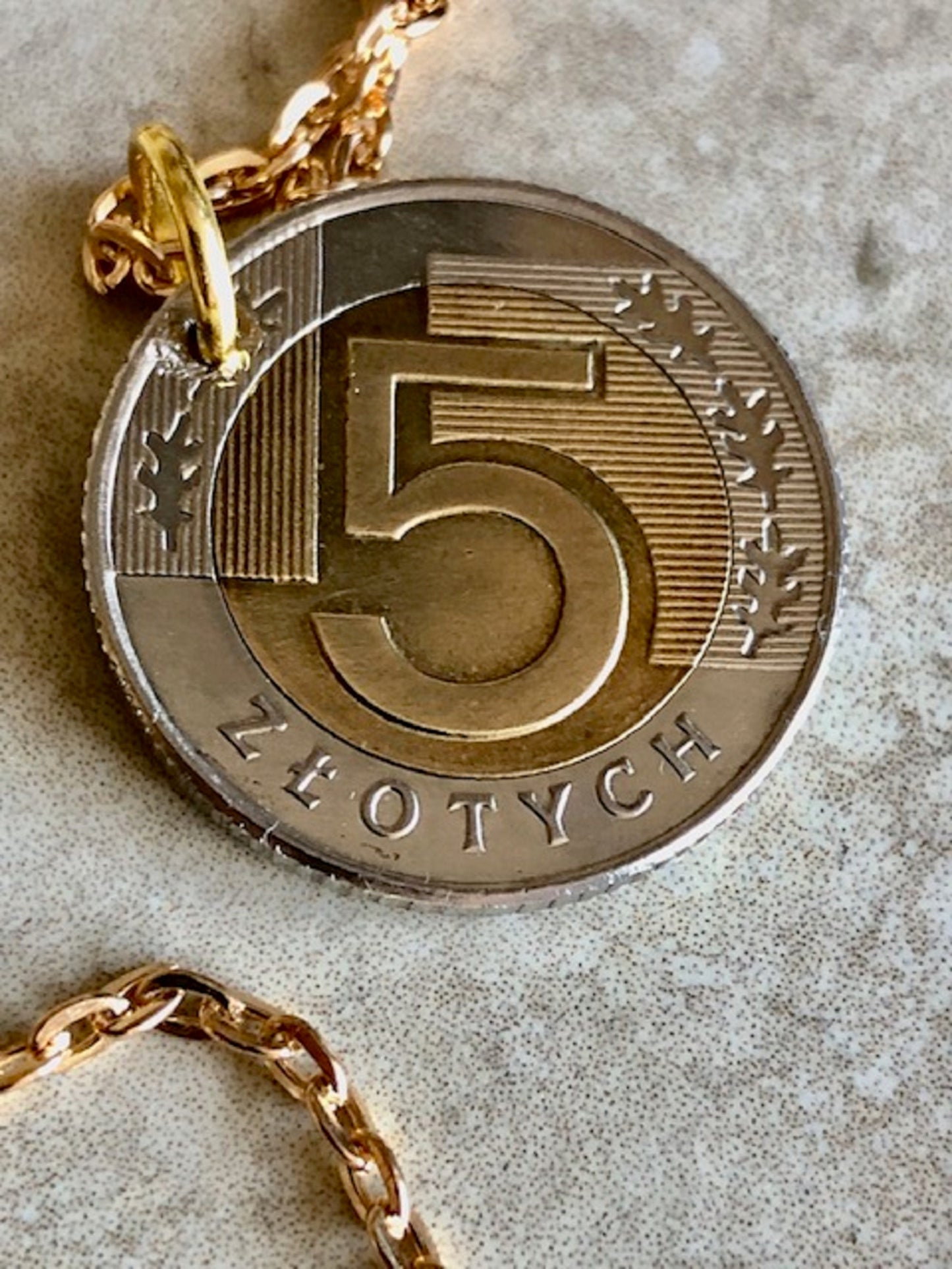 Poland Pendant Necklace 5 Zlote Polish Custom Made Vintage Jewelry and Rare coins - Coin Enthusiast - Handmade Fashion Gift Accessory.